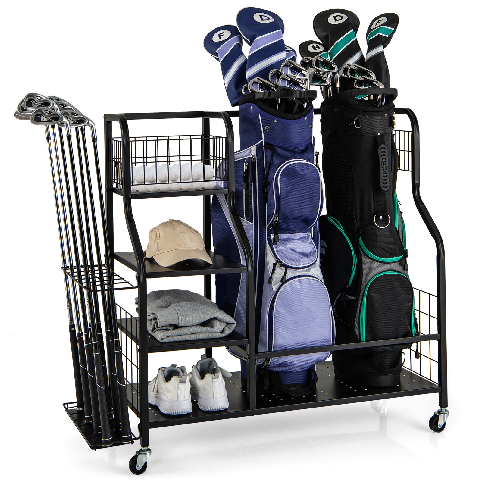 5-In-1 Golf Bag Storage Organizer with Storage Basket-Black