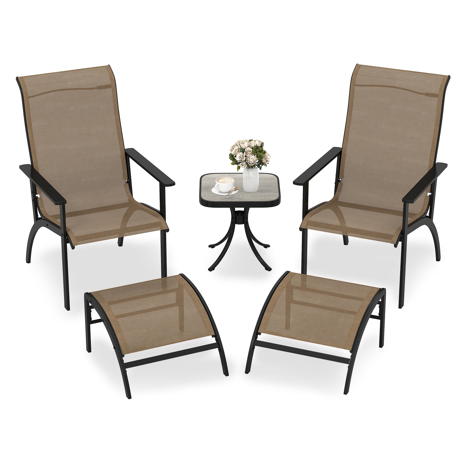 5 Pieces Adirondack Chair Set with Ottomans and Side Table-Coffee