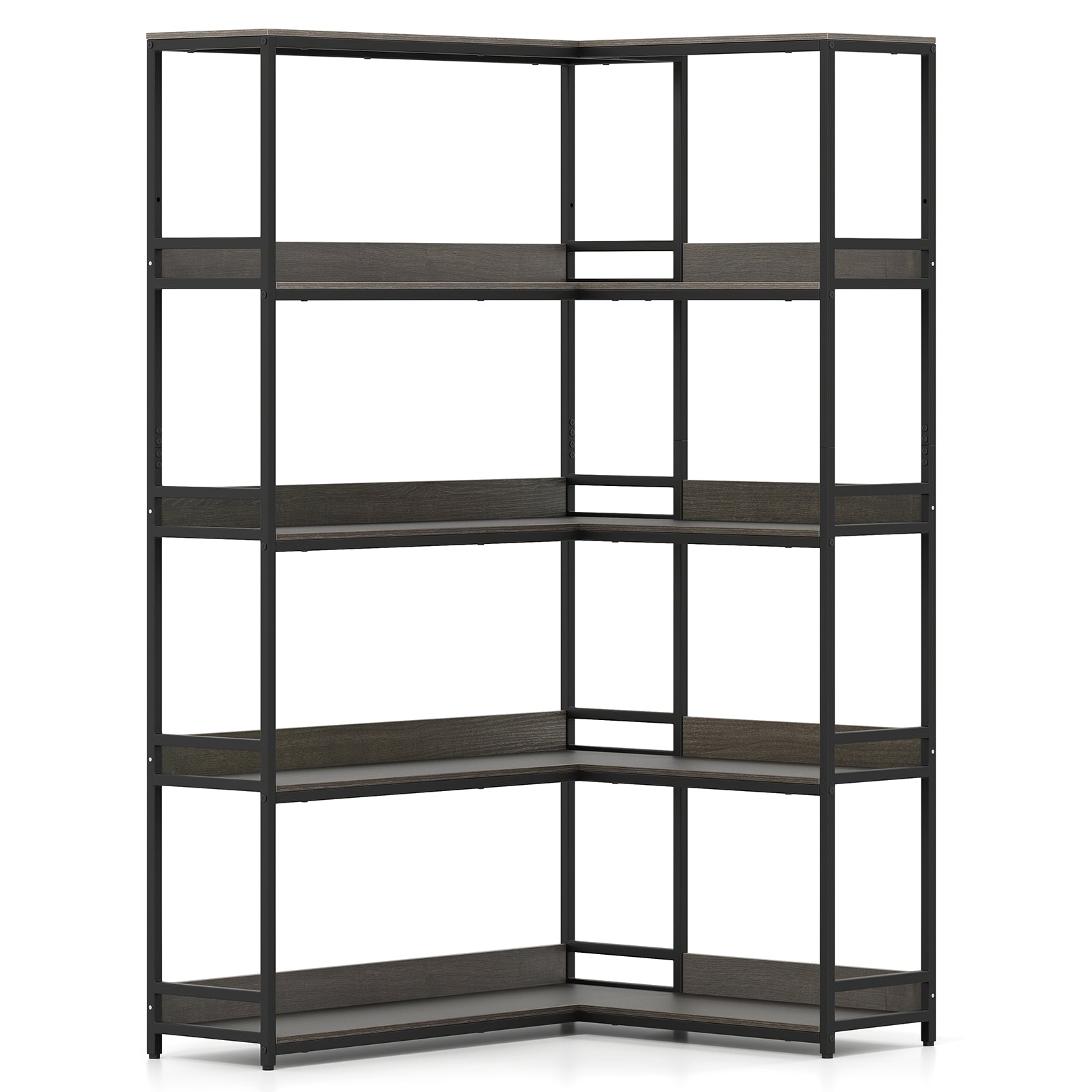 5-Tier Corner Bookshelf with Metal Frame for Living Room-Oak