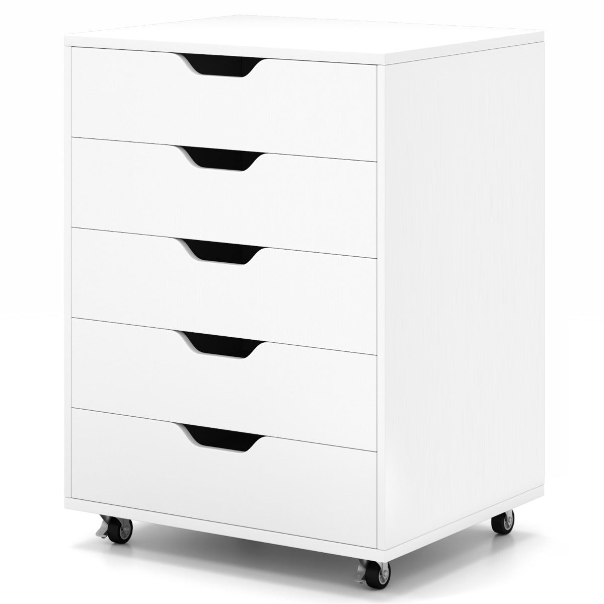 5 Drawer Chest with Lockable Wheels for Home Office-White