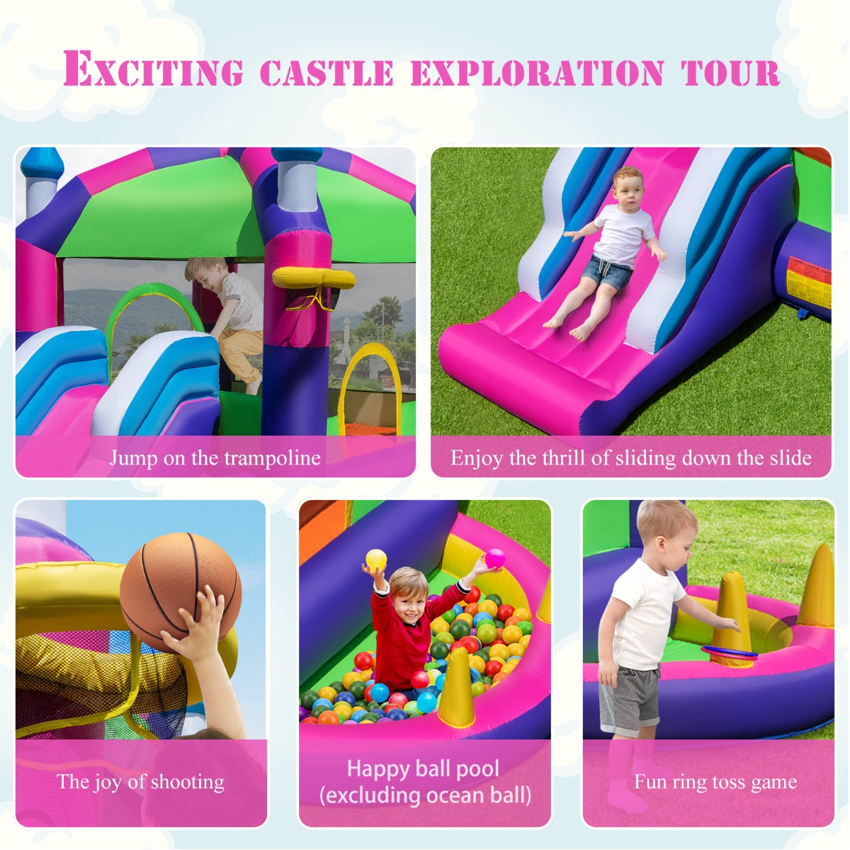 5-in-1 Jumping Air Bounce Castle with Sun Roof