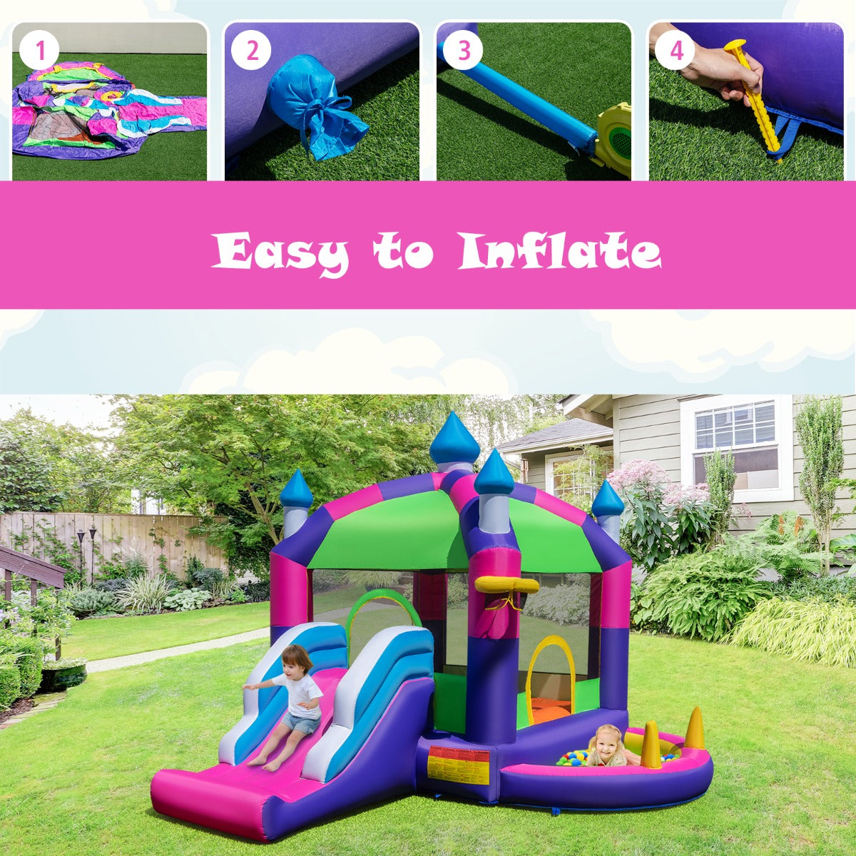 5-in-1 Jumping Air Bounce Castle with Sun Roof