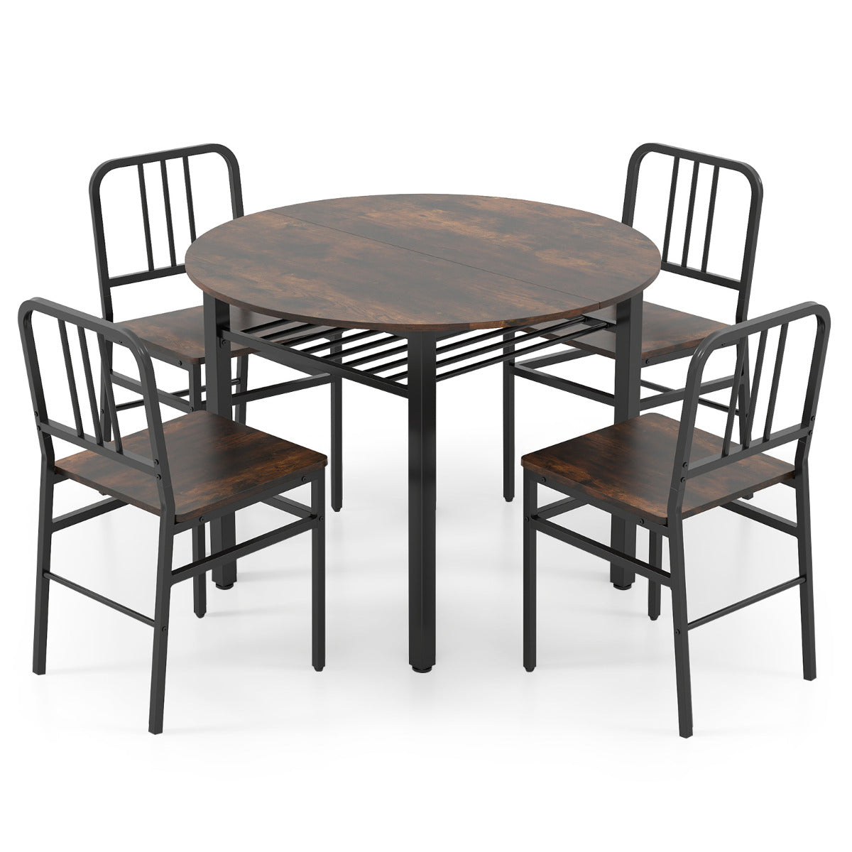 5 Piece Dining Table Set with Storage Rack for Dining Room-Coffee