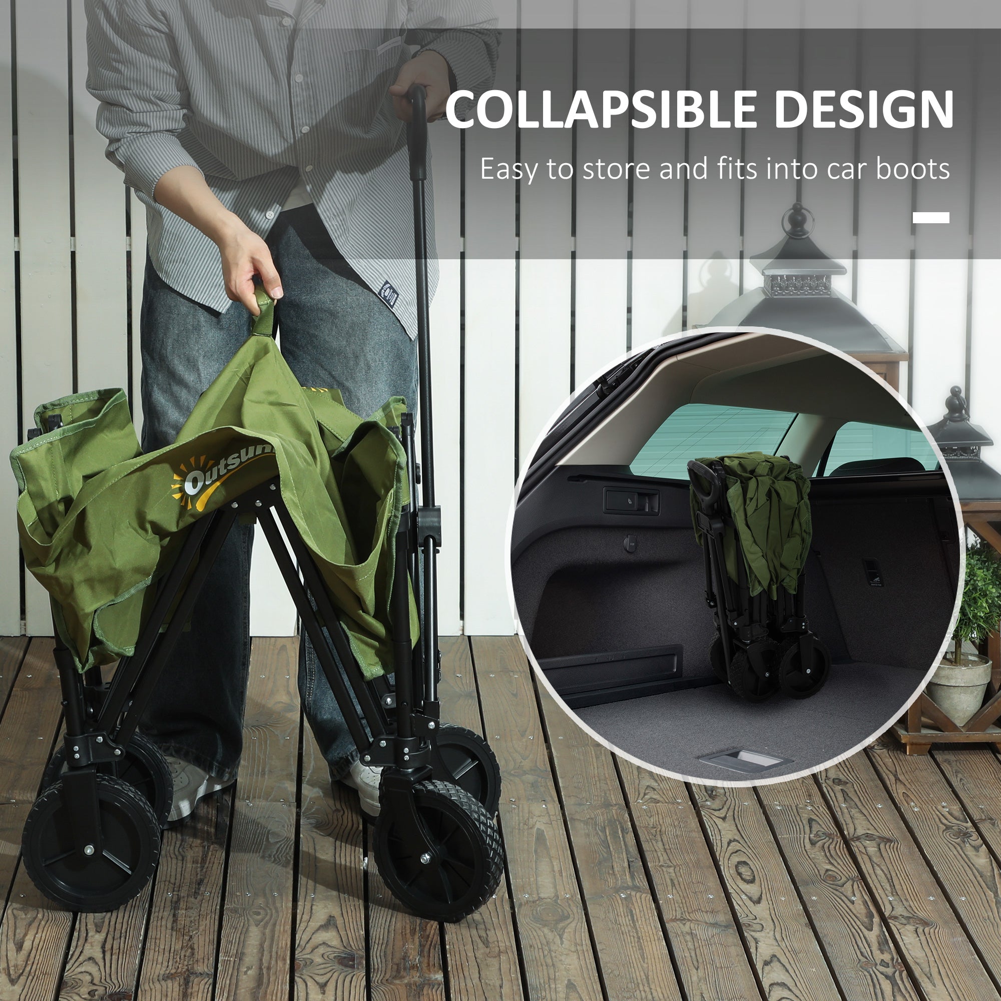 Outsunny 120L Festival Trolley on Wheels, Folding & Compact Camping Trolley Cart with Adjustable Handle for Garden, Beach, Fishing, Green