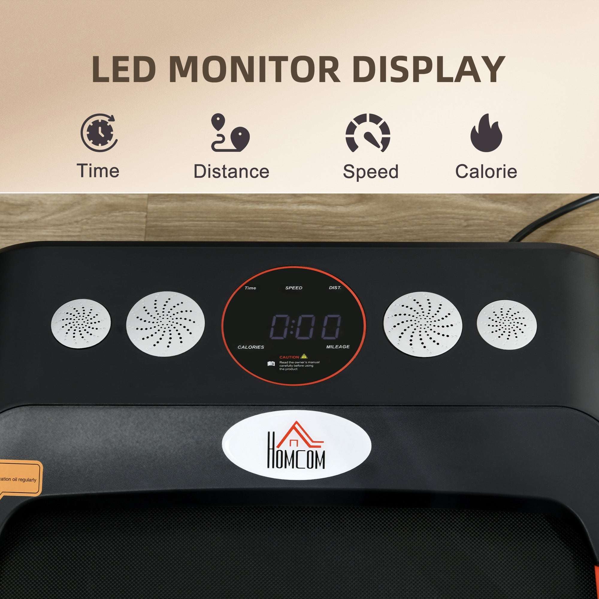 HOMCOM Foldable Walking Treadmill, with LED Display and Wheels, for Home, Office, Gym, Red