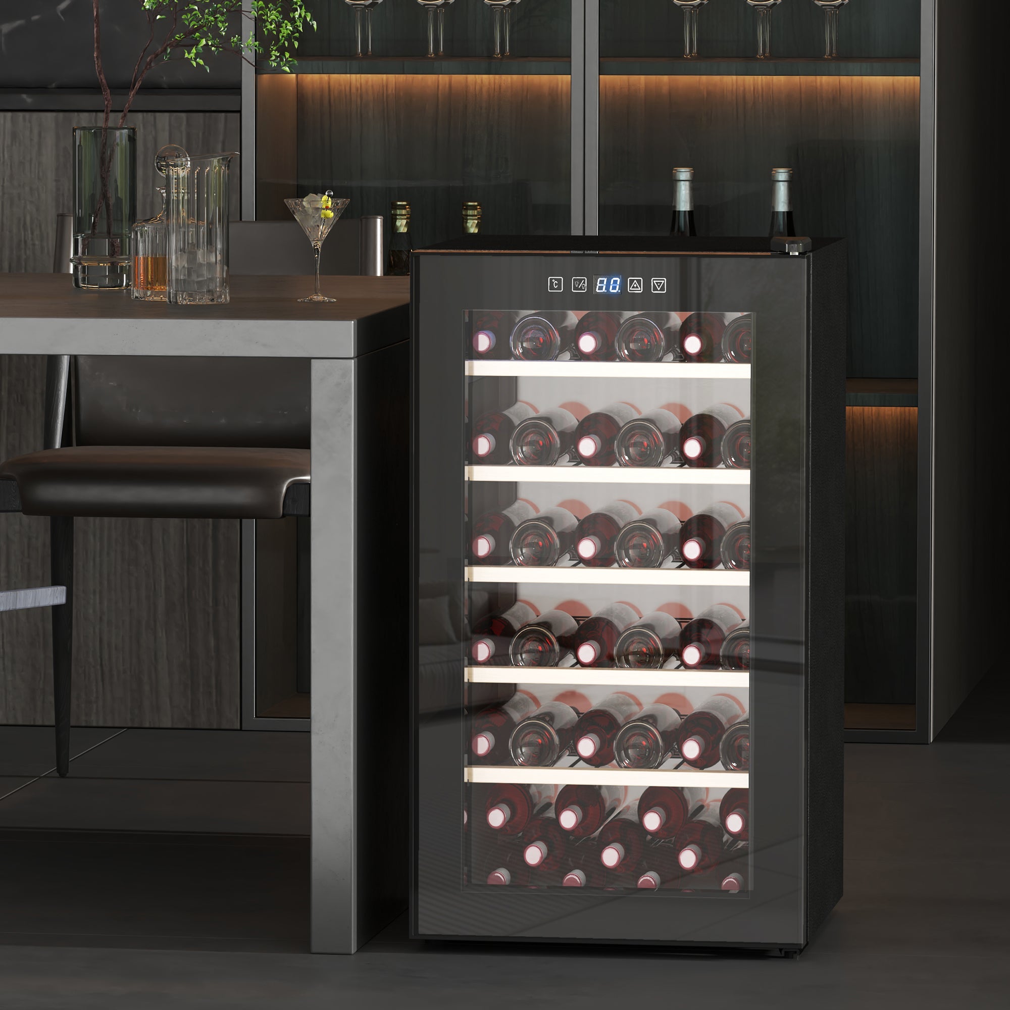 HOMCOM 41 Bottle Wine Fridge, 91 Litre Capacity, 45cm Freestanding Wine Cooler Fridge with Glass Door, LED Light, Digital Touch Screen, Temperature Control, Black