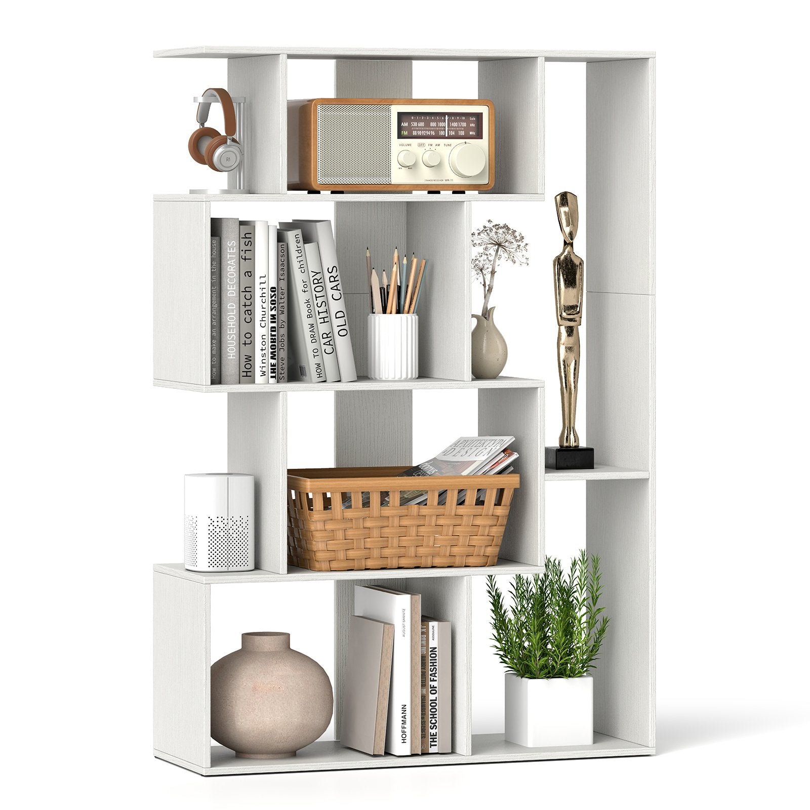 6-Cube Open-back Geometric Bookshelf with Anti-tip Kits-White