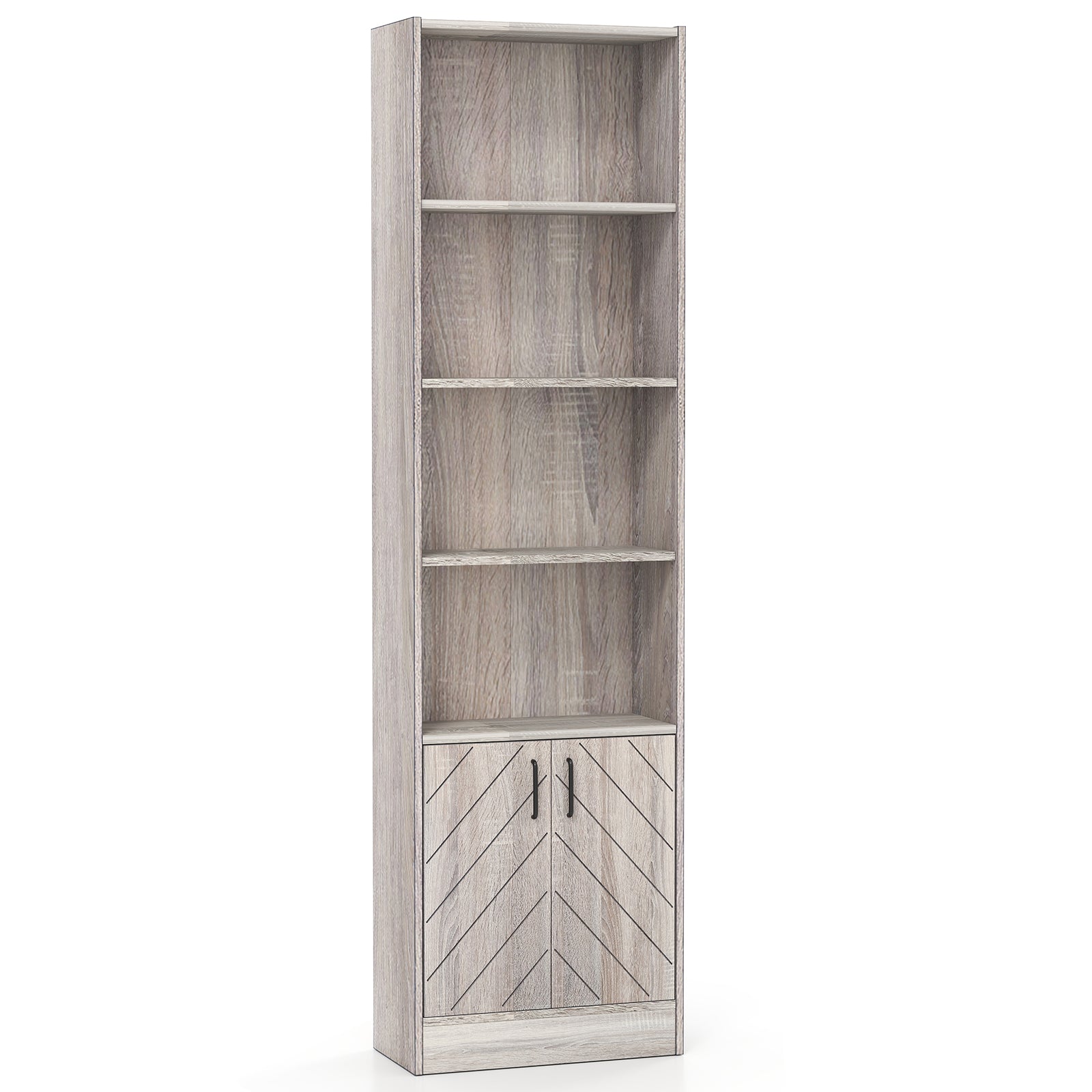 6-Tier 180cm Tall Bookshelf with Double Doors Open Cubes-Grey