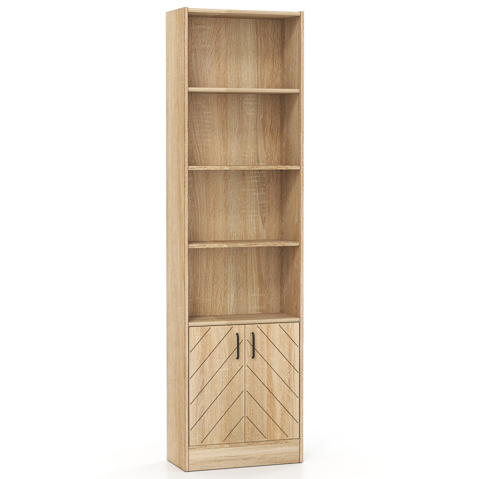 6-Tier 180cm Tall Bookshelf with Double Doors Open Cubes-Oak