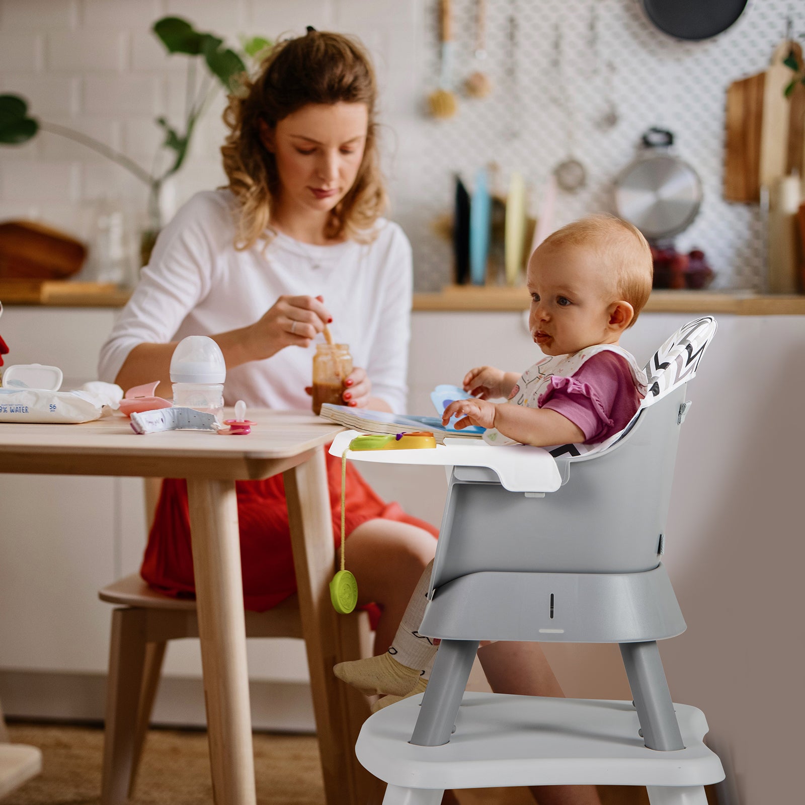 6-in-1 Baby High Chair with 5-Point Harness and Removable Tray-Gray &amp;amp; White