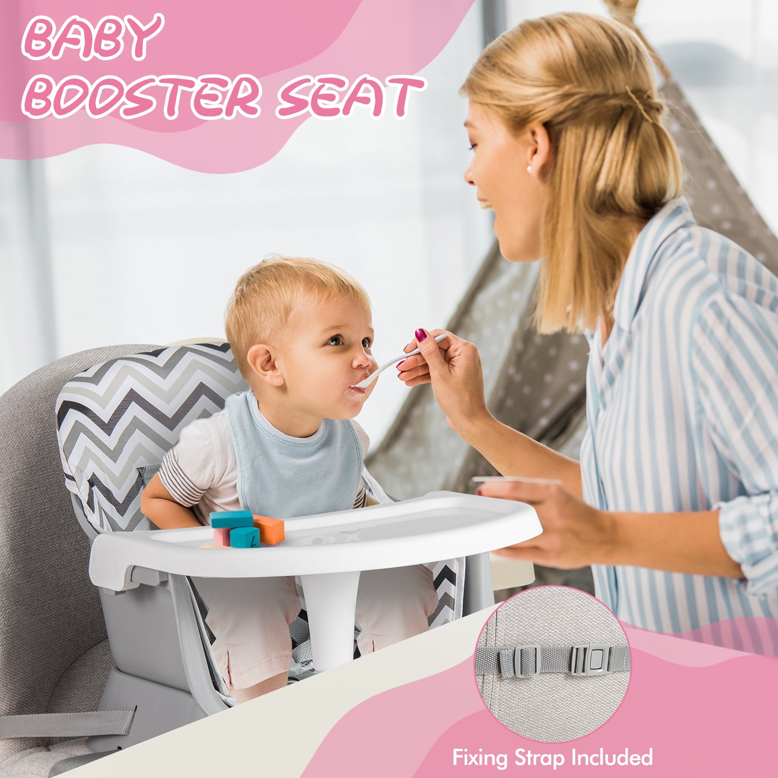 6-in-1 Baby High Chair with 5-Point Harness and Removable Tray-Gray &amp;amp; White