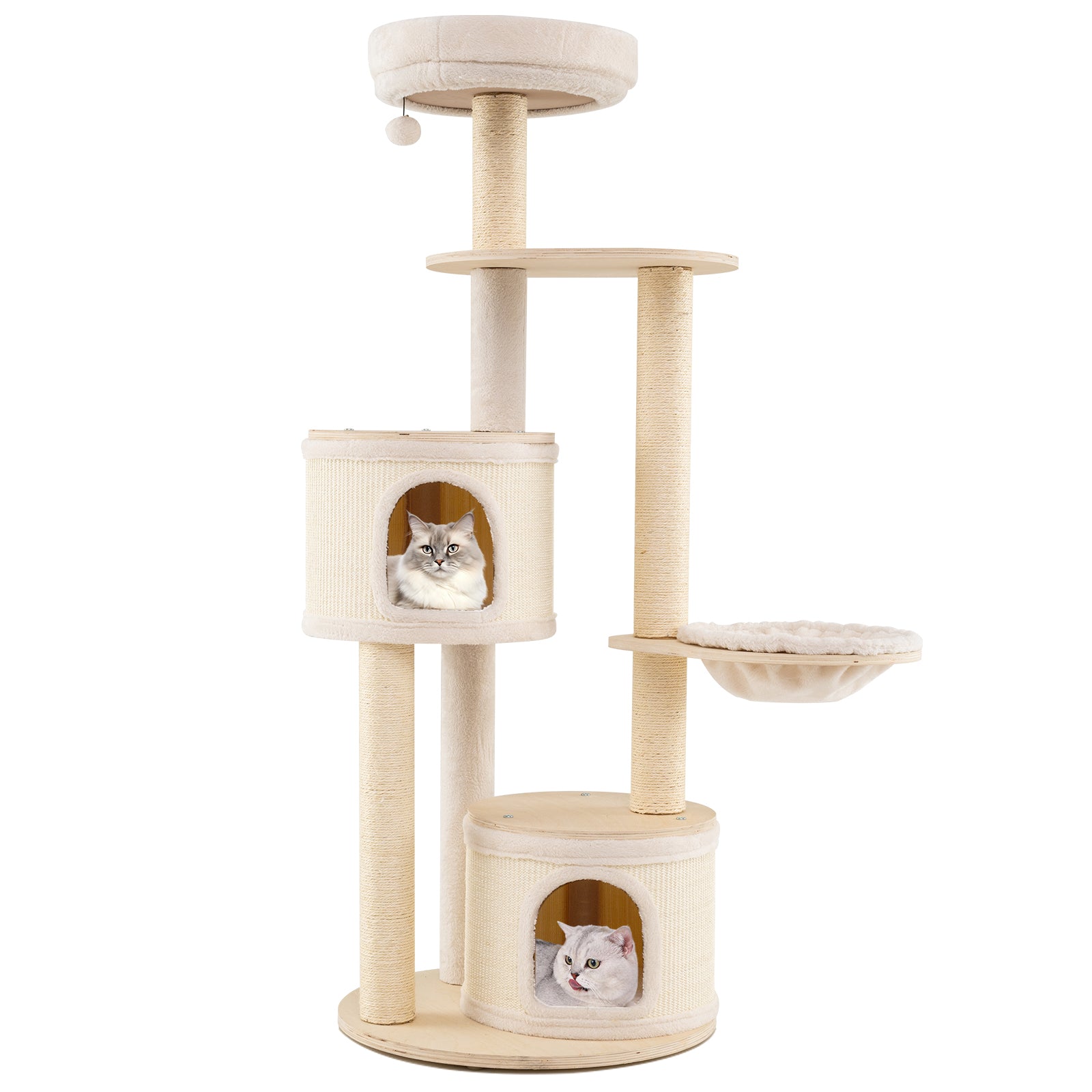 6-level Wooden cat tree with cat condo and sisal scratching posts for indoor-Natural