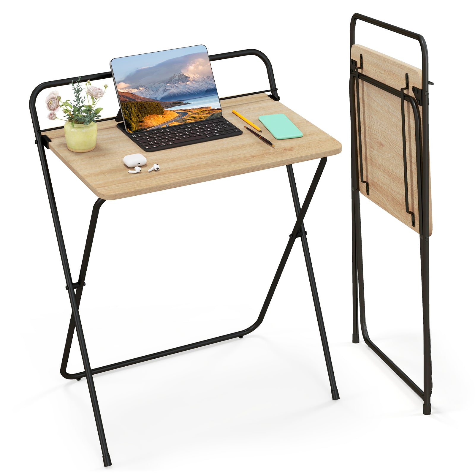 60CM Folding Computer Desk with Tablet Bracket-Natural