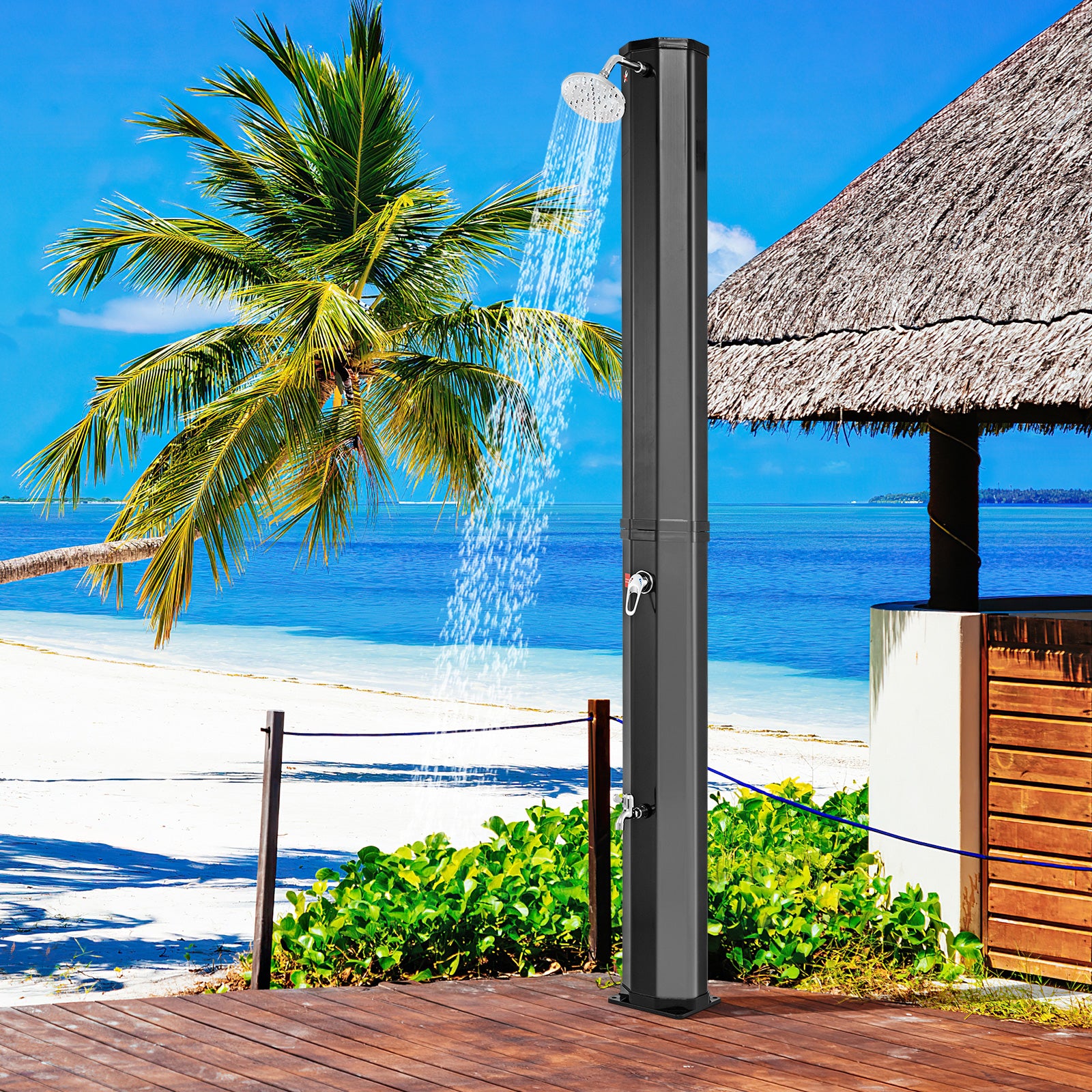60L Solar Heated Outdoor Shower with Shower Head and Foot Shower Tap-Black