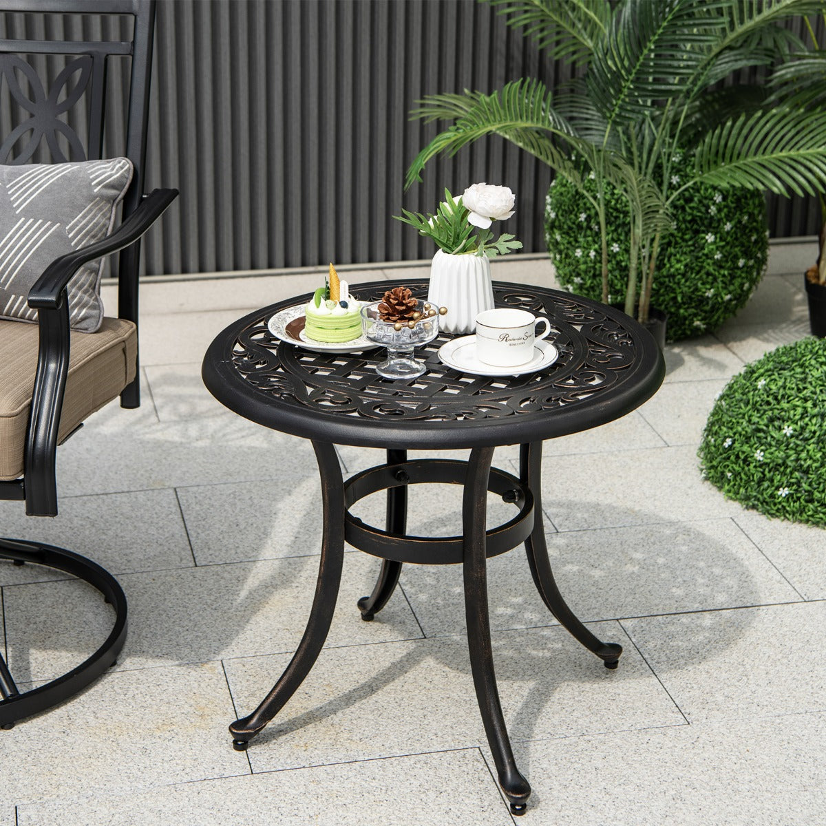60 cm Patio Side Table with Adjustable Footpads for Poolside Backyard Balcony-Brown