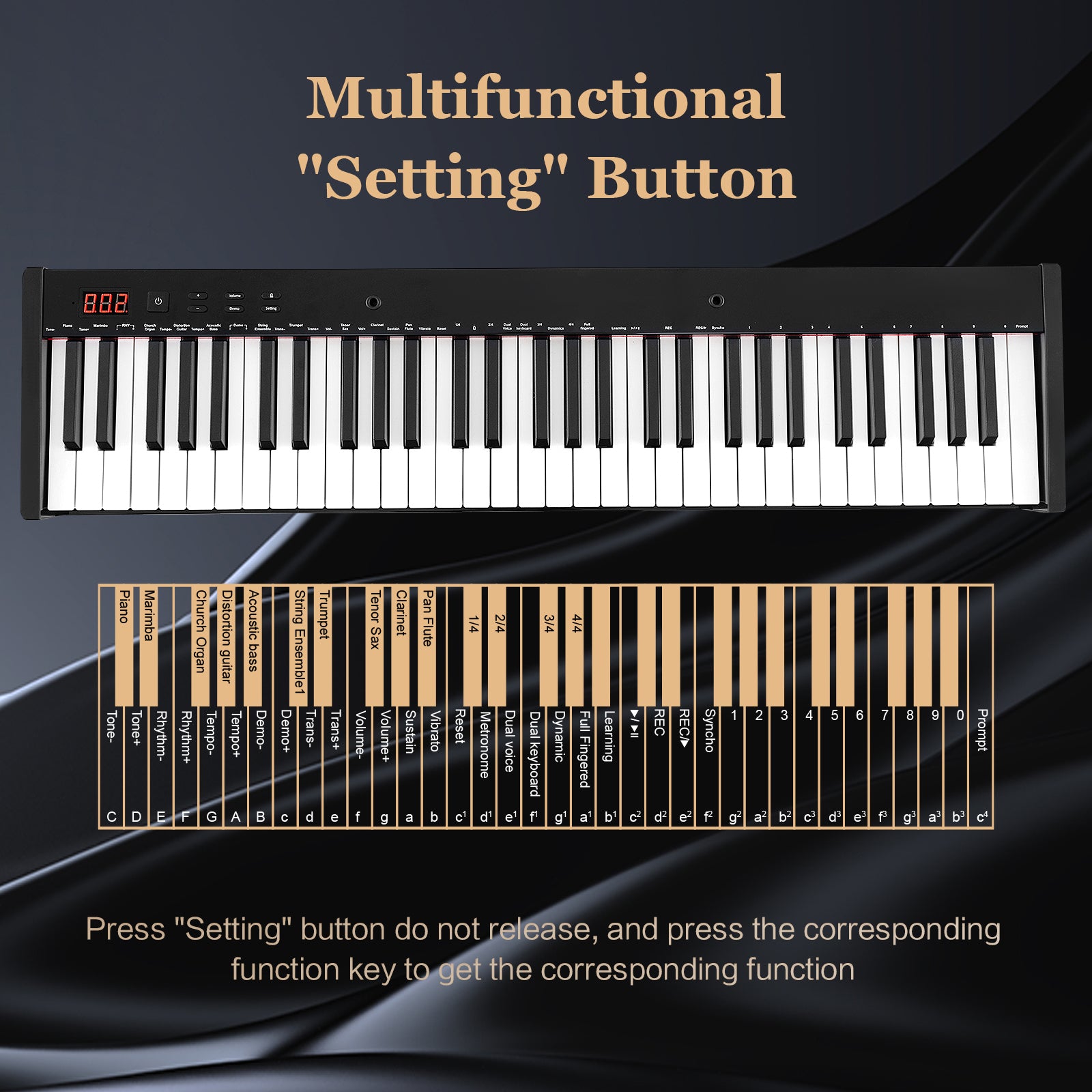 61-Key Portable Electronic Keyboard Piano with Stand and Stool