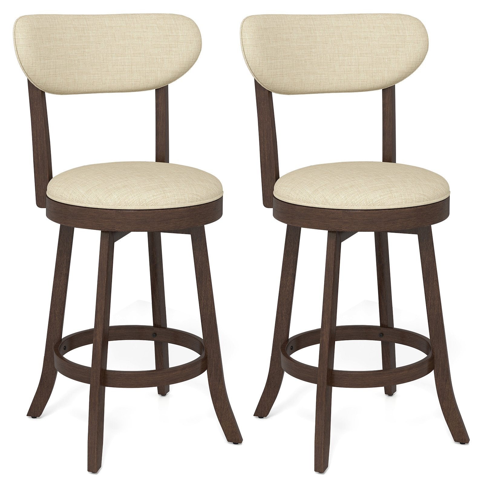 64/77CM Counter Height Chairs Set of 2 with Padded Seat and Backrest-Brown-Size 1