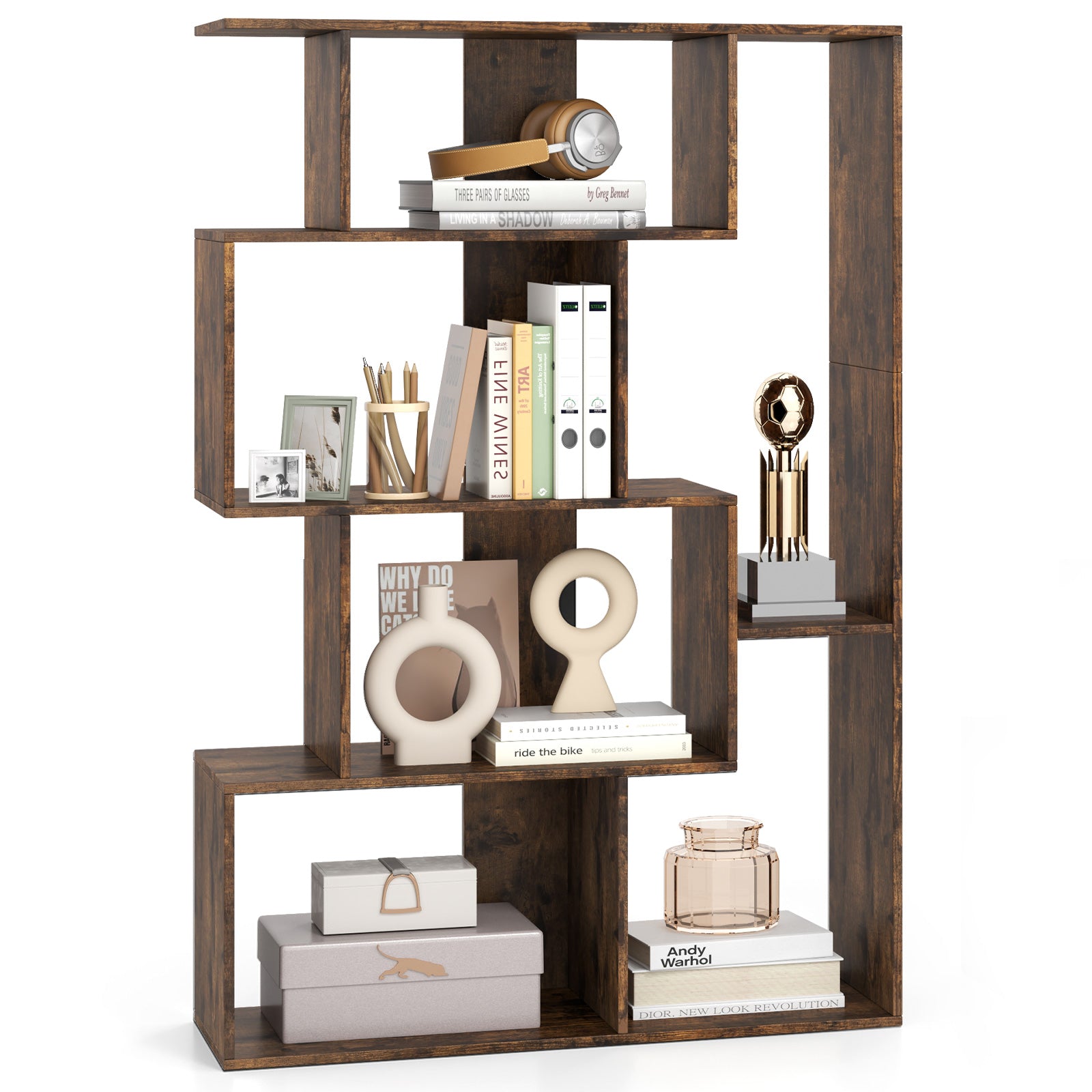 6-Cube Open-back Geometric Bookshelf with Anti-tip Kits-Coffee