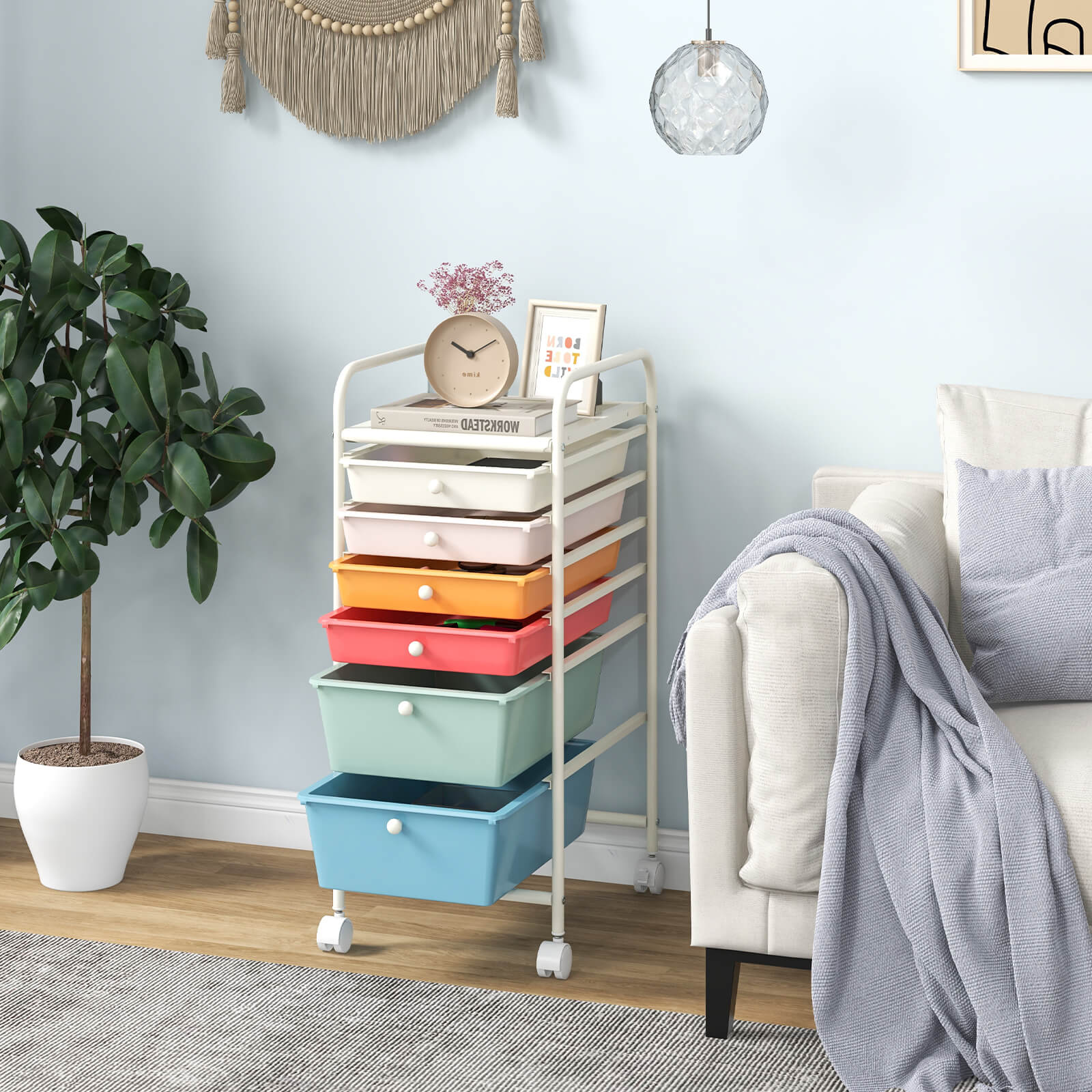 6 Drawers Storage Trolley with 4 Wheels for Makeup Beauty Salon-Colourful