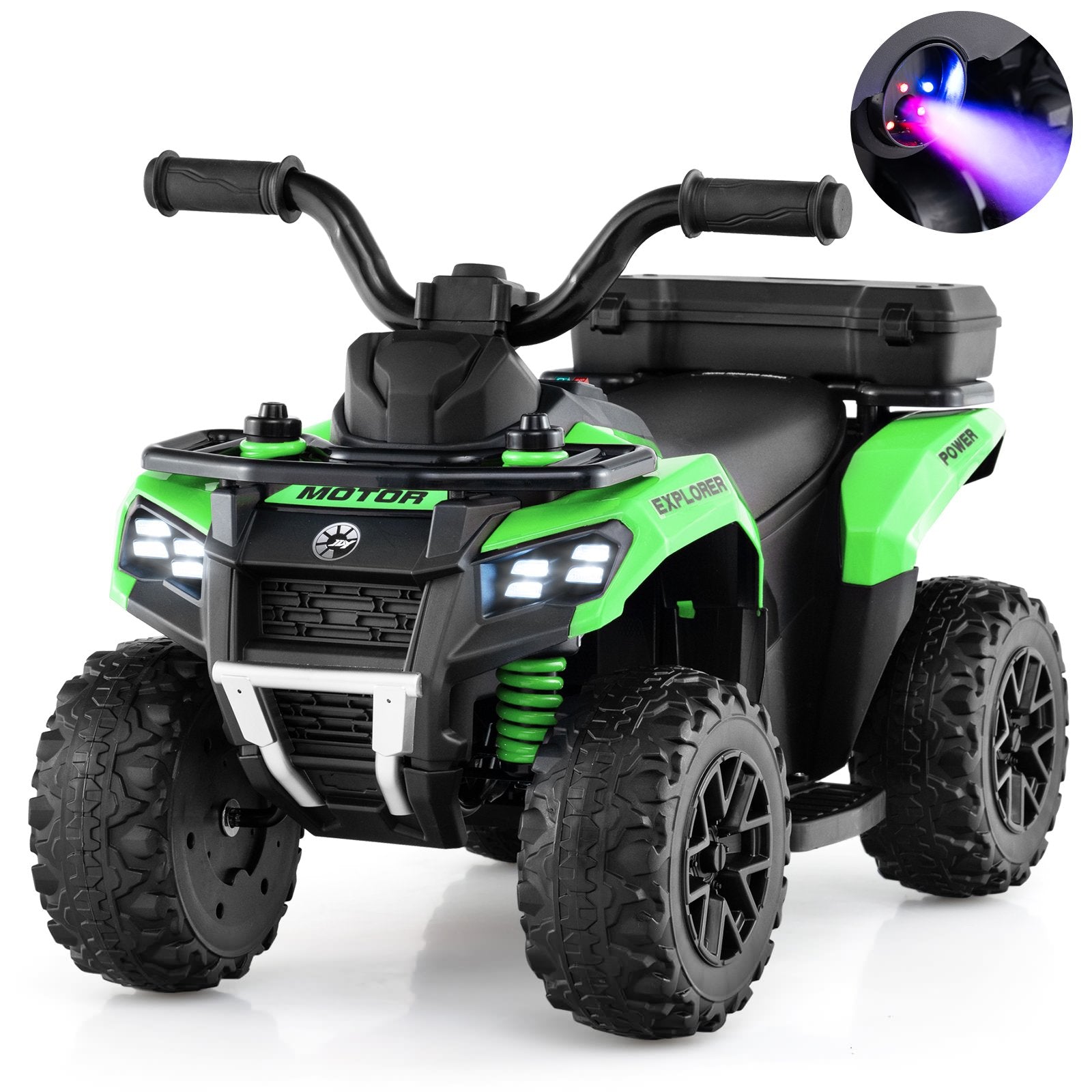 6V Kids Electric Quad Bike with Spray Function and Storage Box-Green
