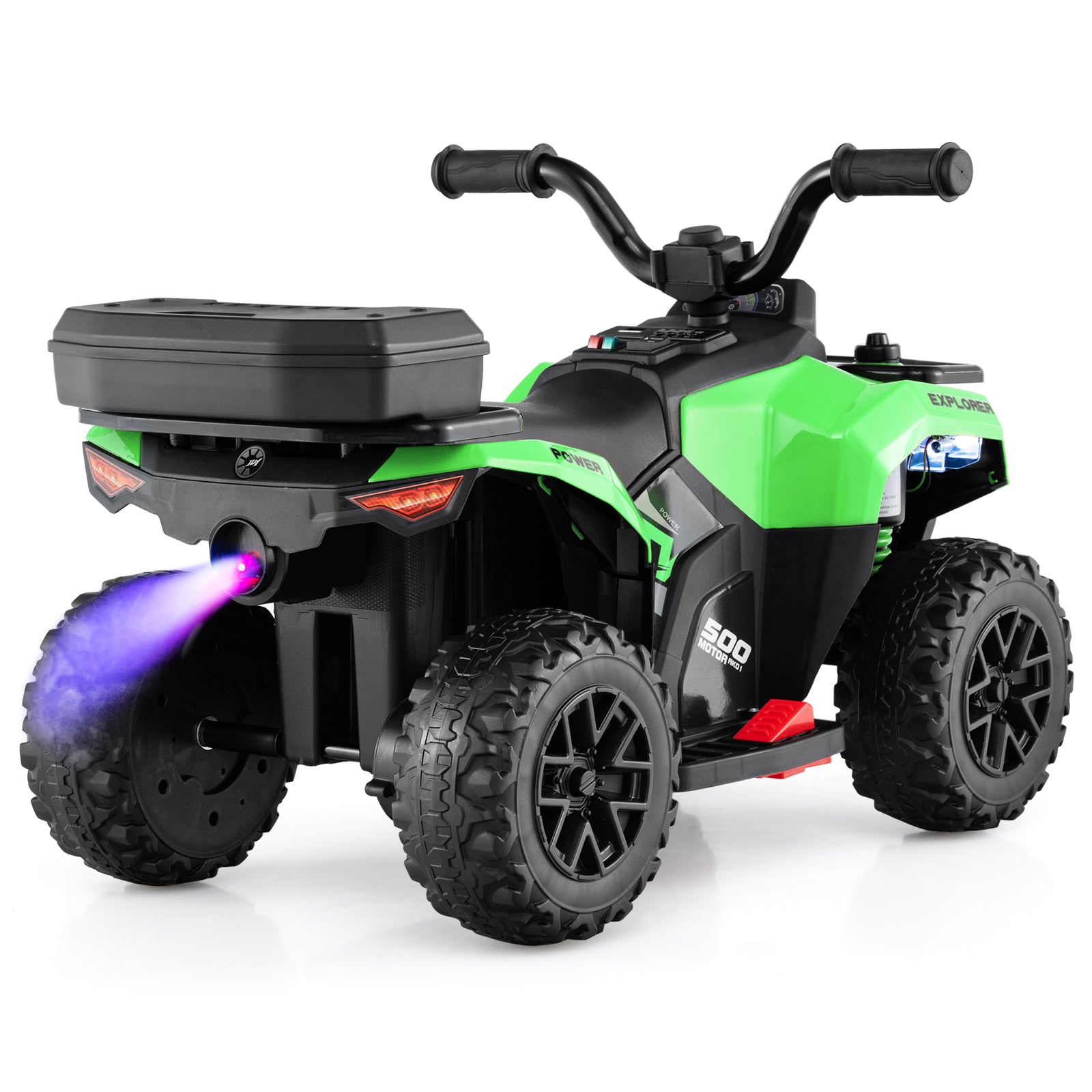 6V Kids Electric Quad Bike with Spray Function and Storage Box-Green