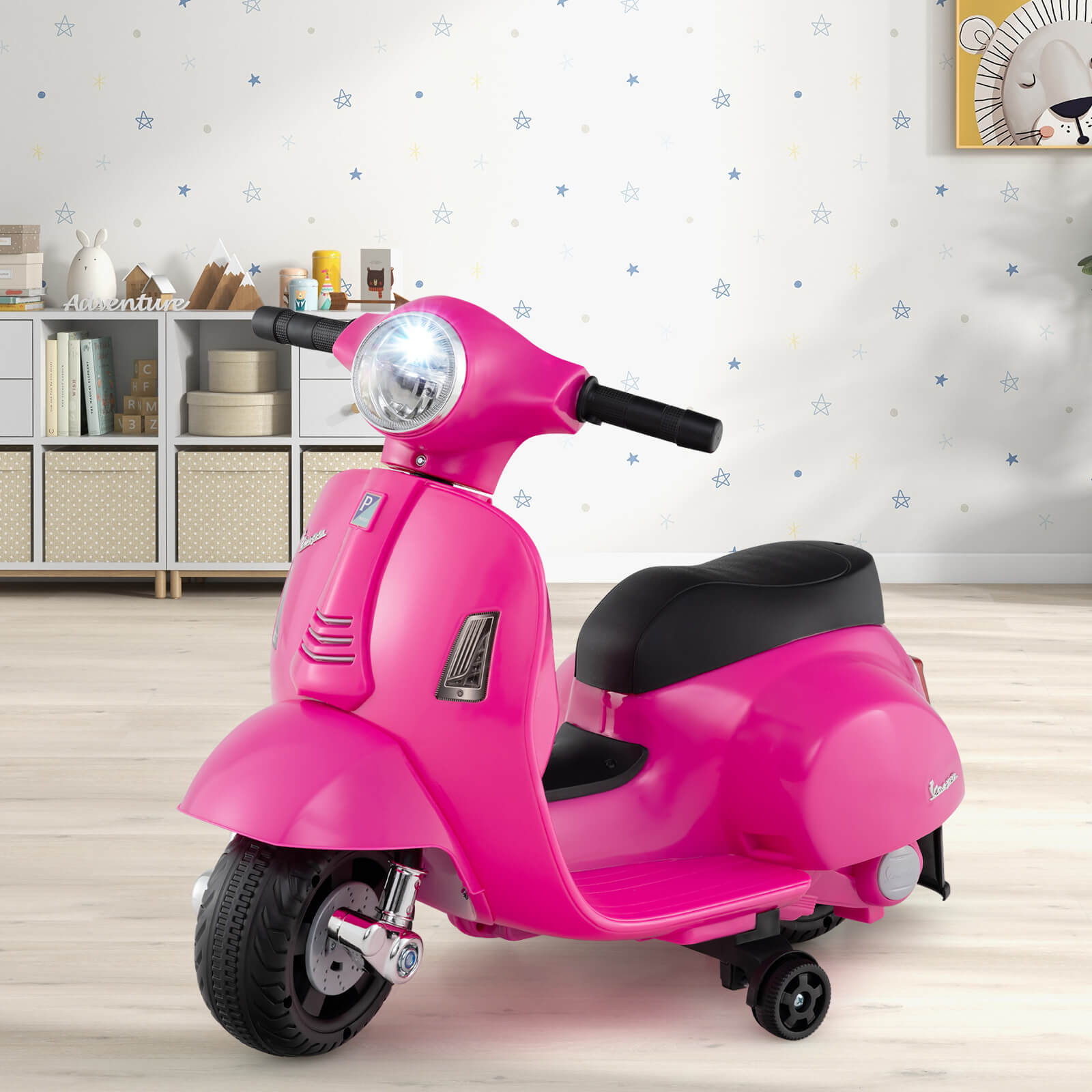6V Kids Ride on Motorcycle Vespa Licensed with Lights and Horn Sound-Pink