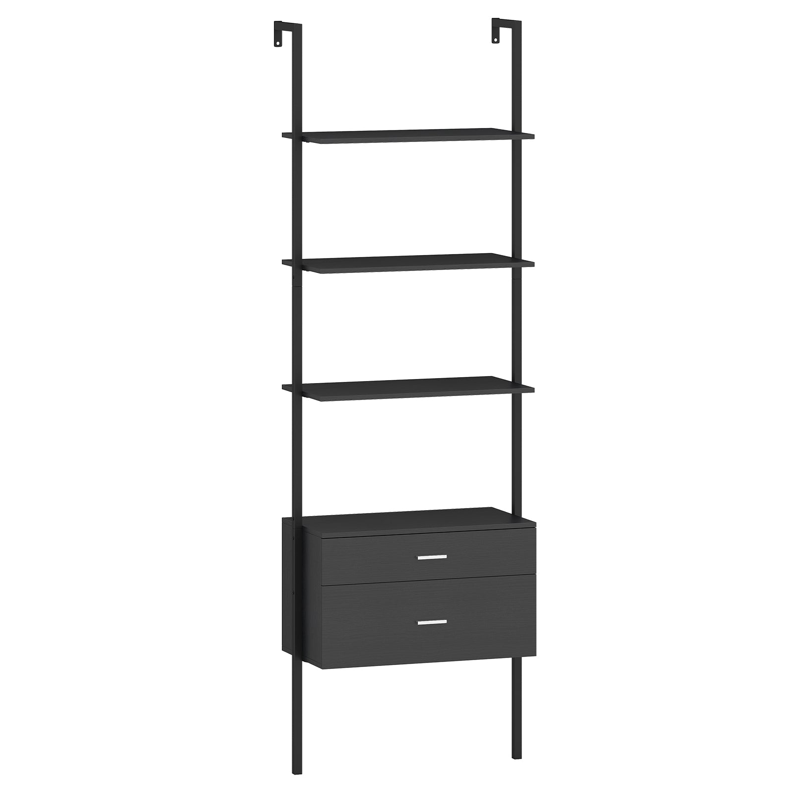 6-Tier Ladder Bookcase with 2 Drawers Wall-Mounted Bookshelf-Black