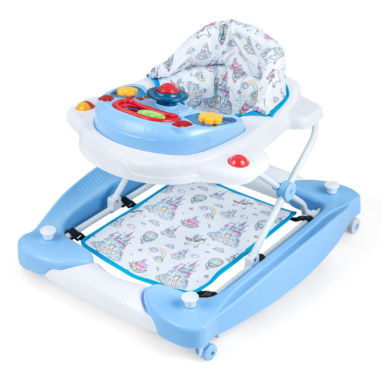 6 in 1 Adjustable Baby Walker Folding Baby Activity Center with Music Lights-Blue