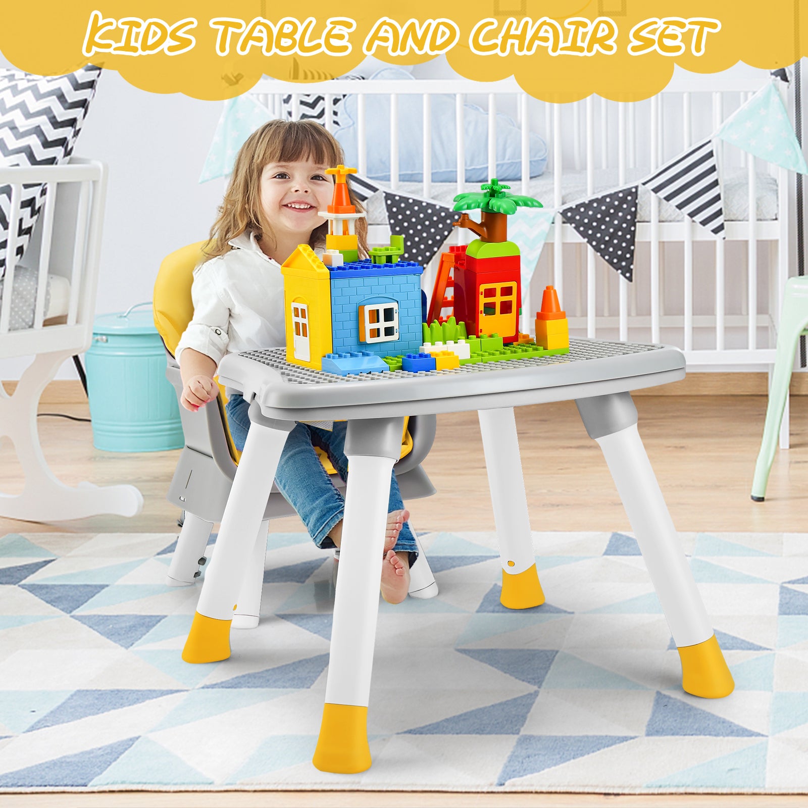 6-in-1 Baby High Chair with 5-Point Harness and Removable Tray-Yellow