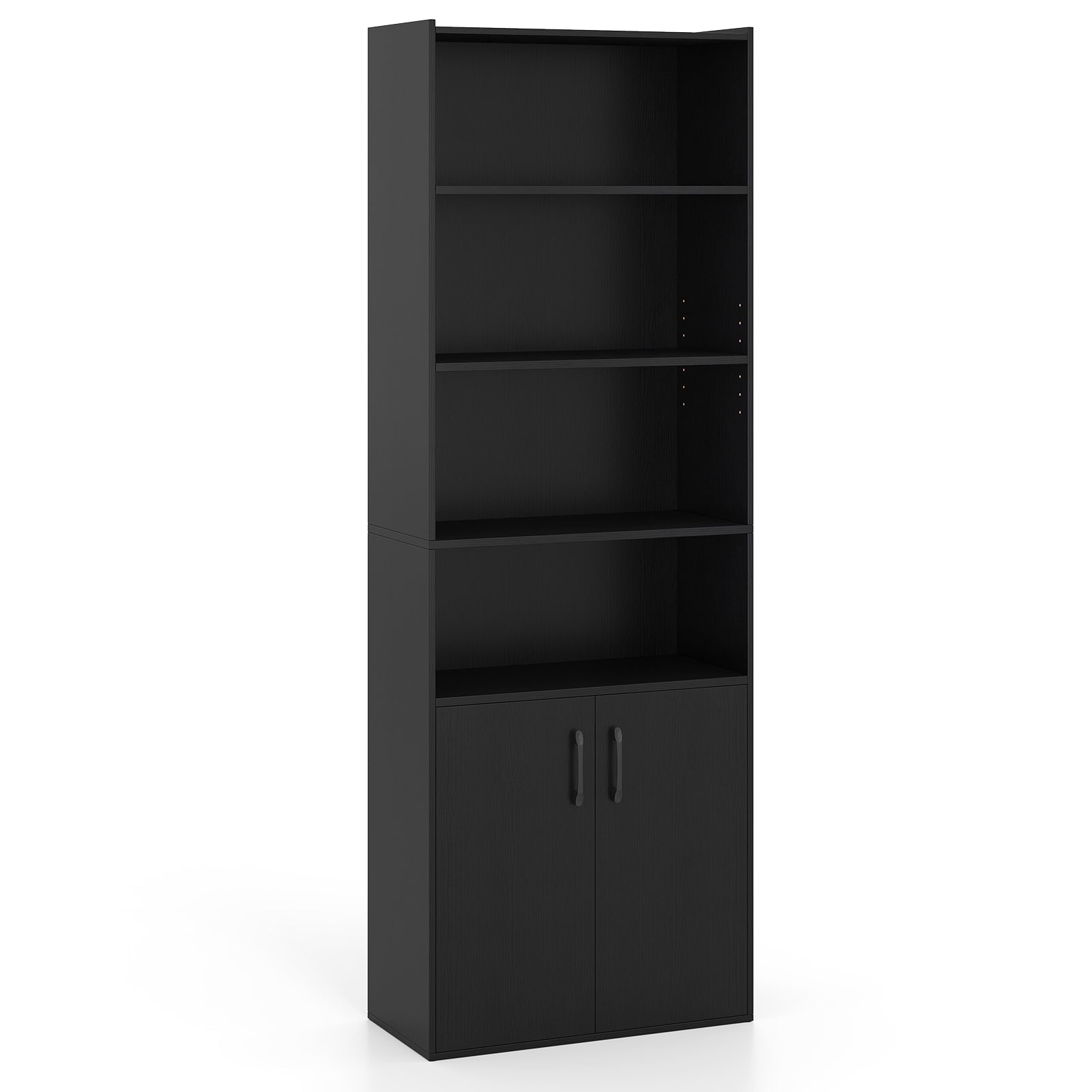 6-tier Modern Style Bookcase with Adjustable Shelves-Black