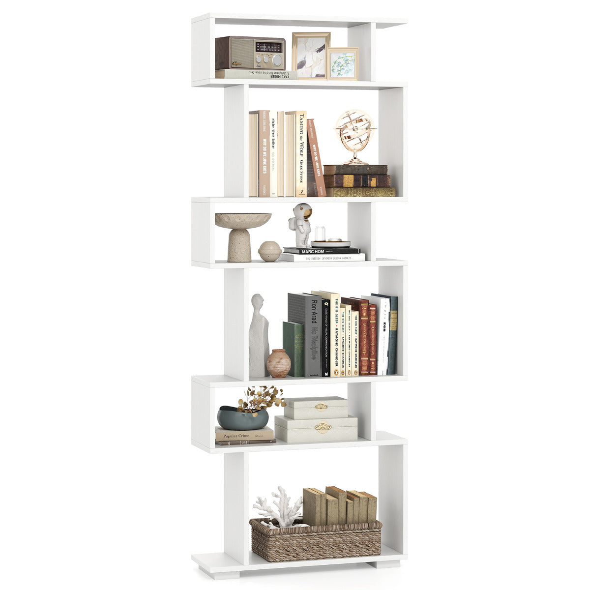 6-Tier Bookshelf with 2 Anti-Tipping Kits for Home Office-White