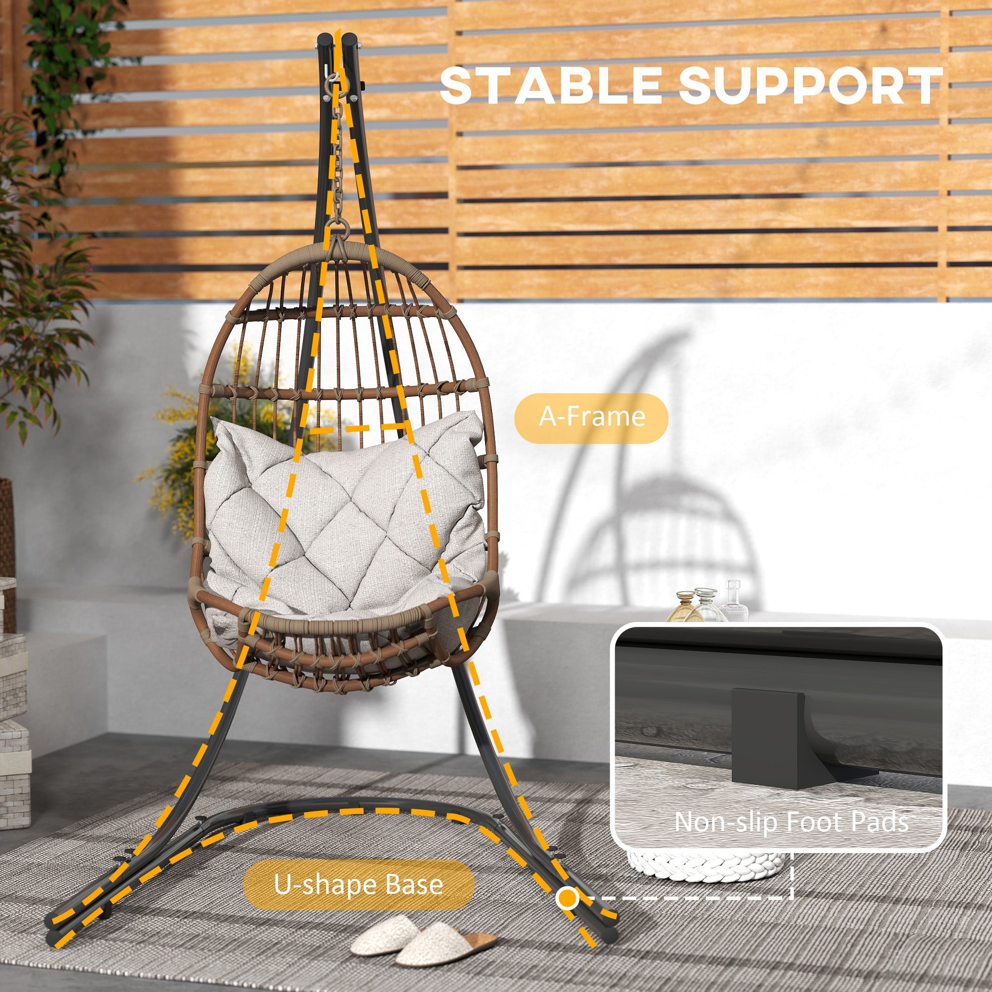 Outsunny Hammock Chair Stand Only, Hanging Chair Stand with Extra Large Base, Heavy Duty Metal Single Hammock Egg Swing Frame for Indoor Outdoor, 150 KG Load Capacity, Black