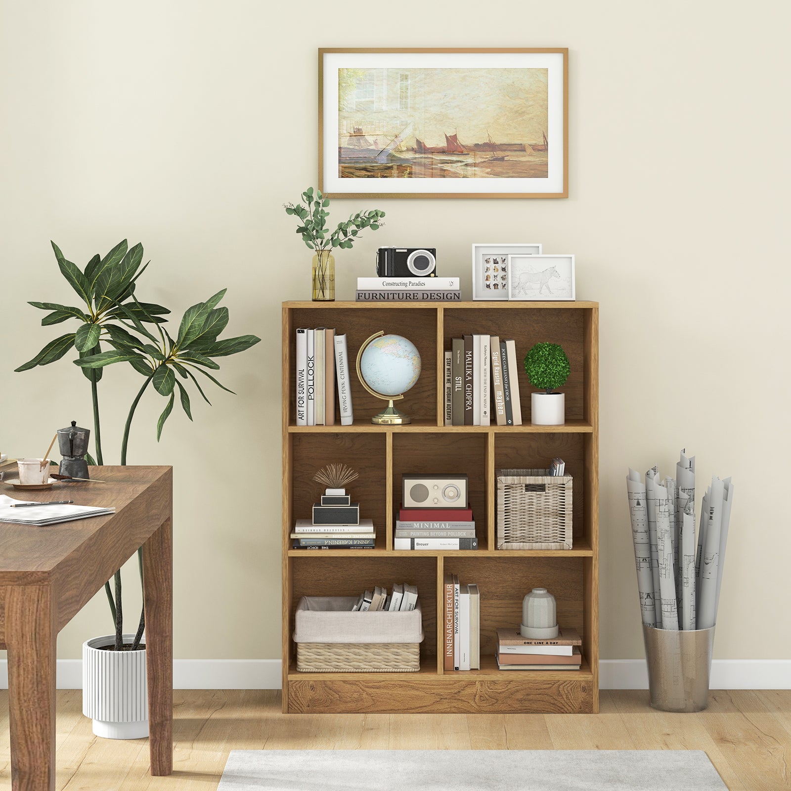 7-Cube Bookshelf with 2 Anti-Tipping Kits for Living Room and Kid‚Äôs Room-Natural