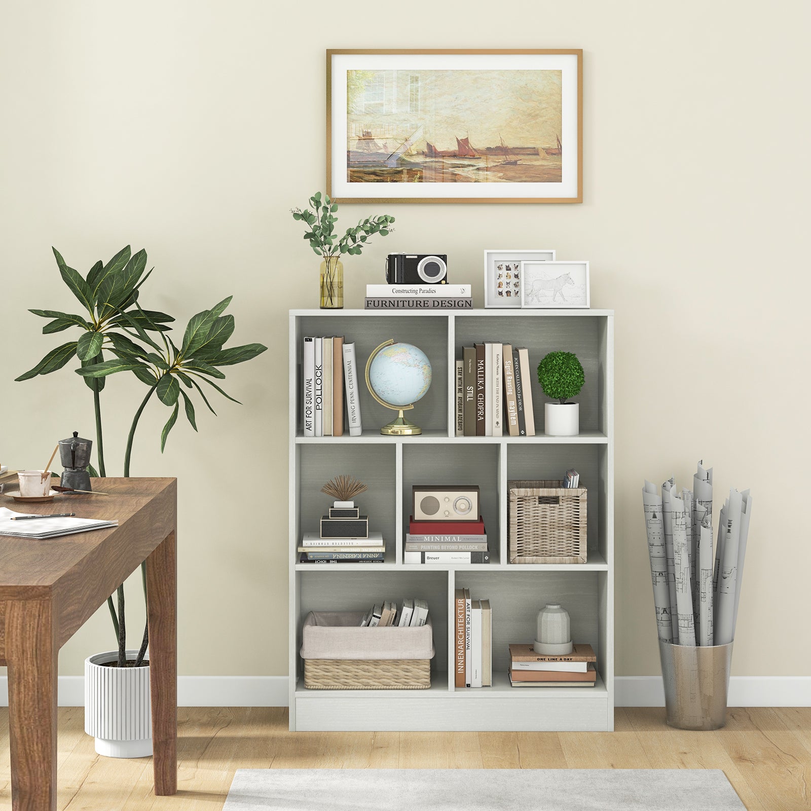 7-Cube Bookshelf with 2 Anti-Tipping Kits for Living Room and Kid‚Äôs Room-White