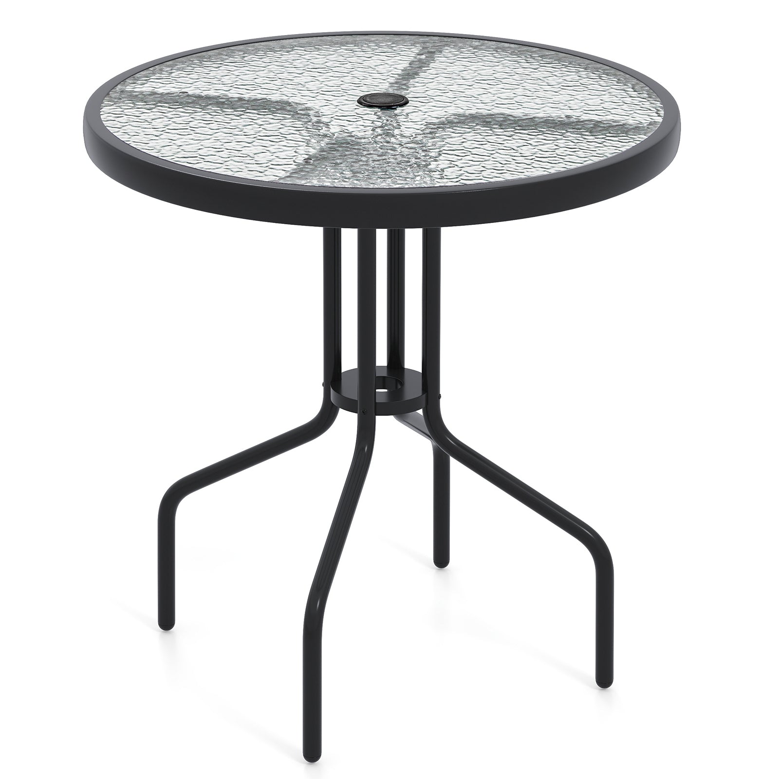 70CM Patio Dining Table with Heavy-Duty Metal Frame and Rippled Tempered Glass Top