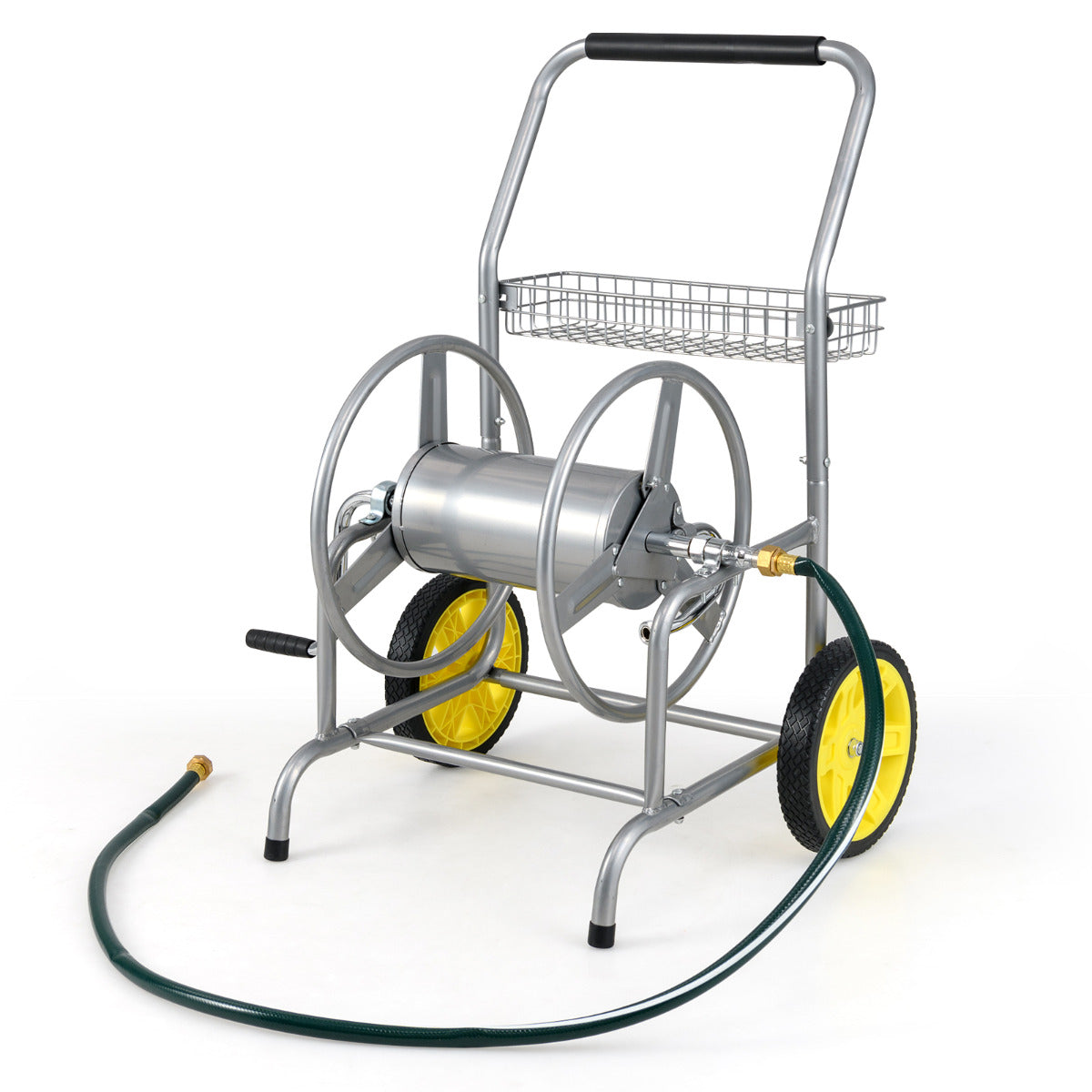 70 m of 20 mm Large Capacity Garden Hose Reel Cart with 2 Wheels-Silver