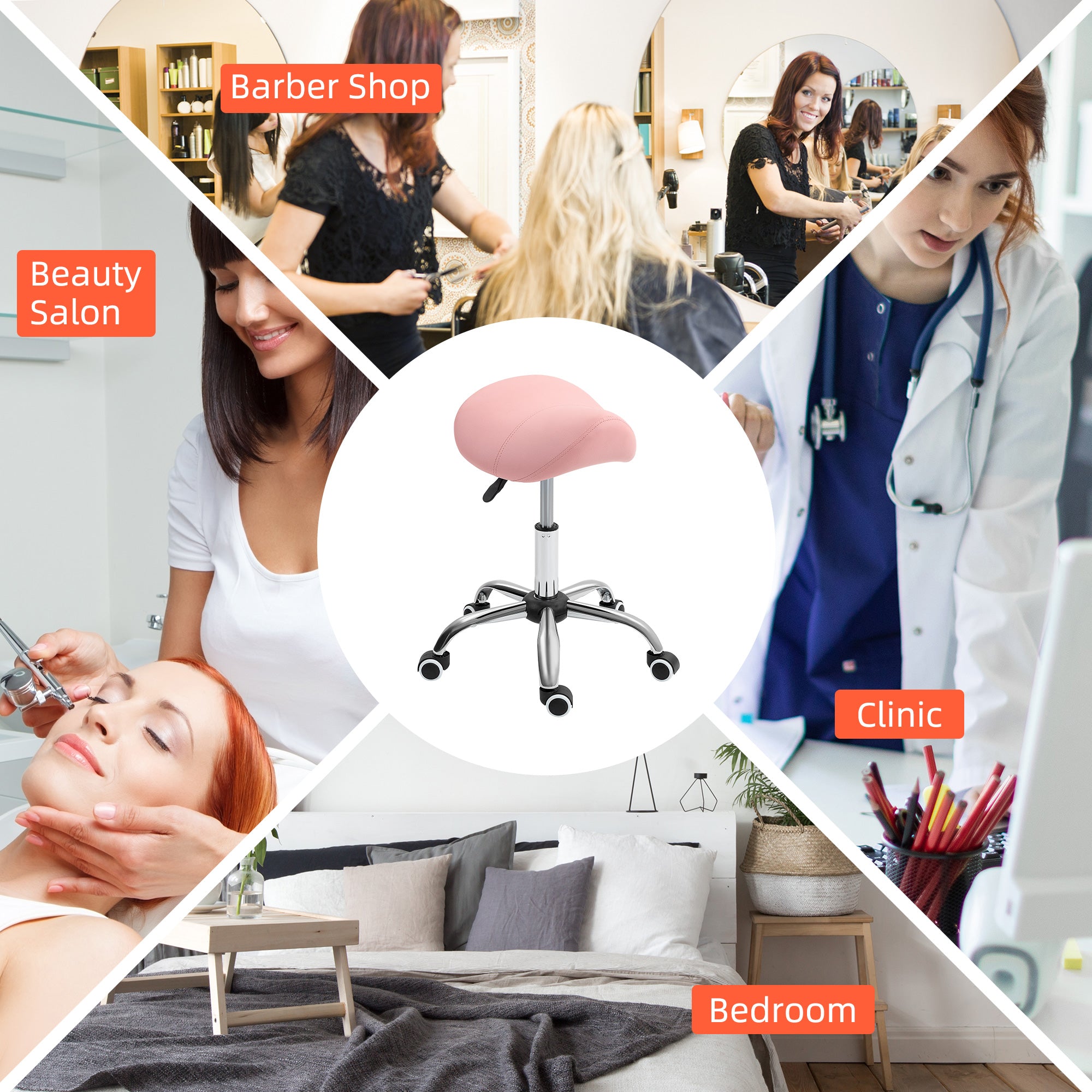 HOMCOM Saddle Stool, Height Adjustable Salon Chair for Massage Spa, Faux Leather, Pink