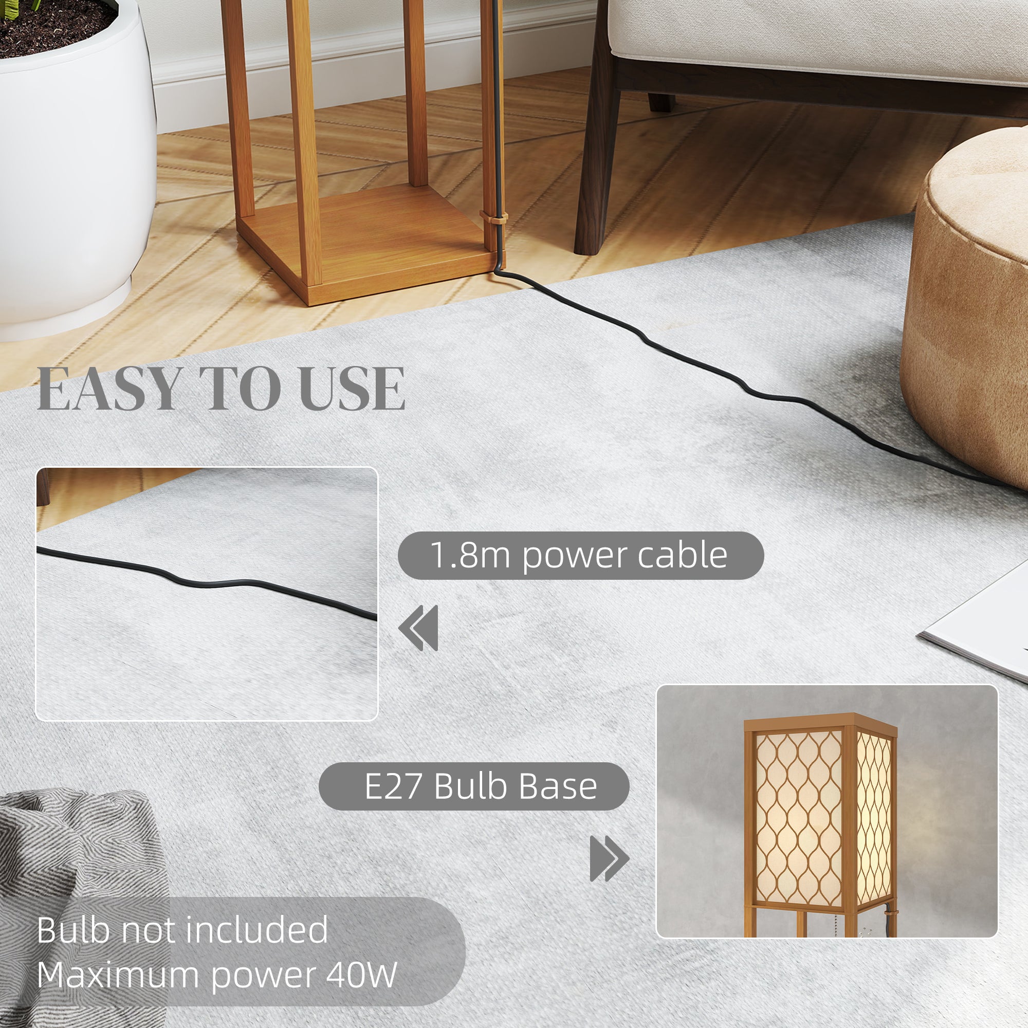 HOMCOM Three-Shelf Standing Lamp - Natural