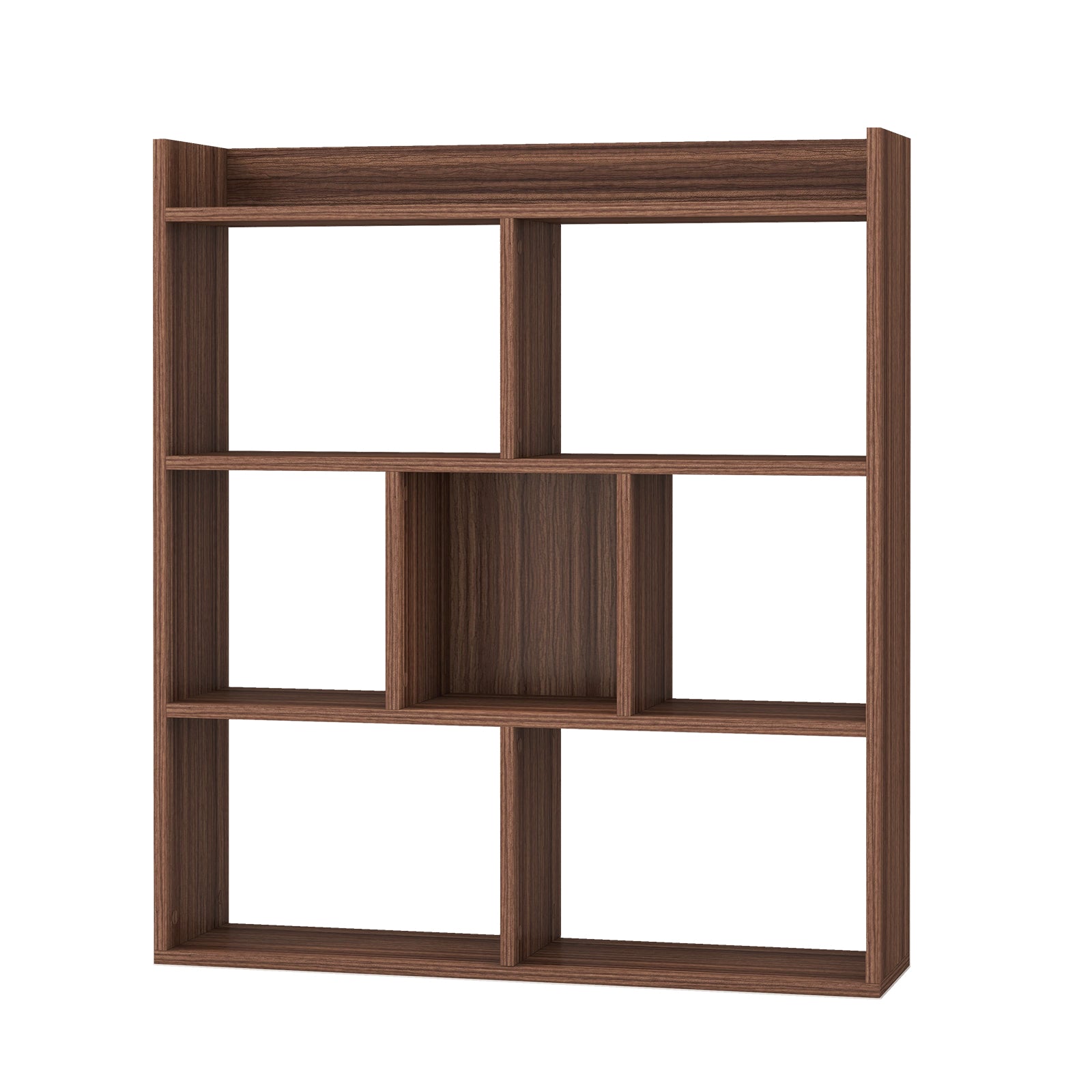 7 Cubes Open-back Bookshelf Home Storage Display Shelf-Walnut