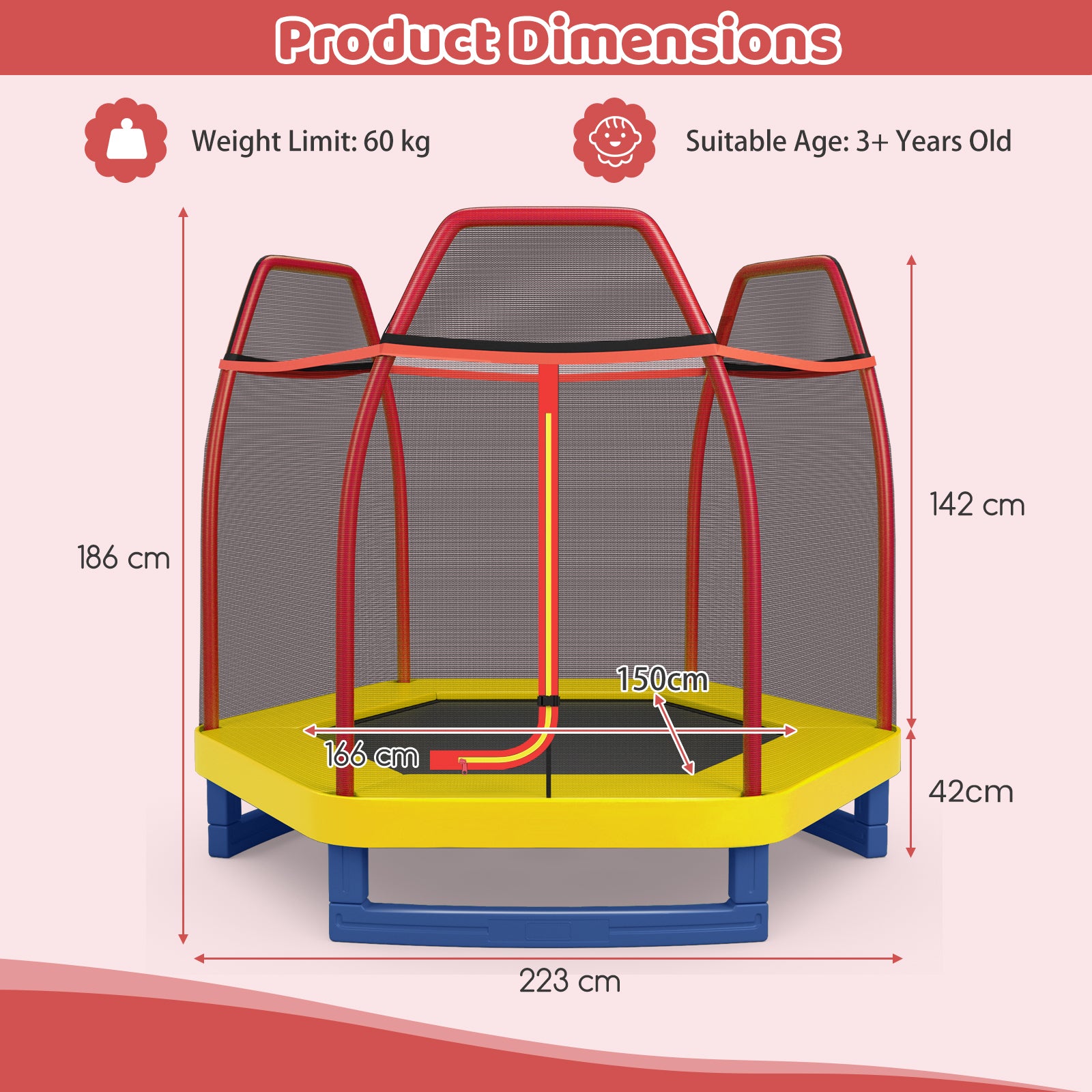 7 Feet Toddler Trampoline with Safety Enclosure Net-Orange