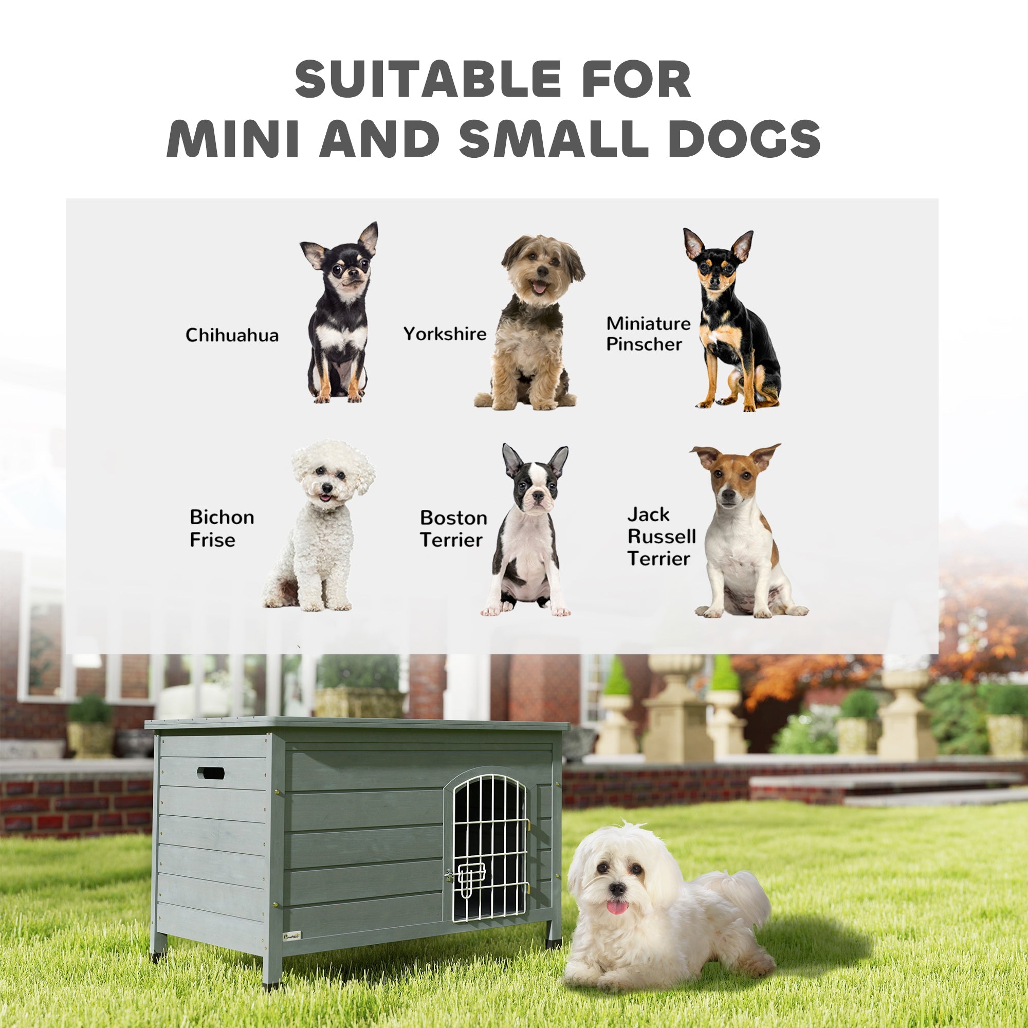 PawHut Wooden Dog House with Removable Bottom, Wire Door, Openable Top, Pet Shelter for Small Dog, 80 x 55 x 53.5cm, Dark Grey