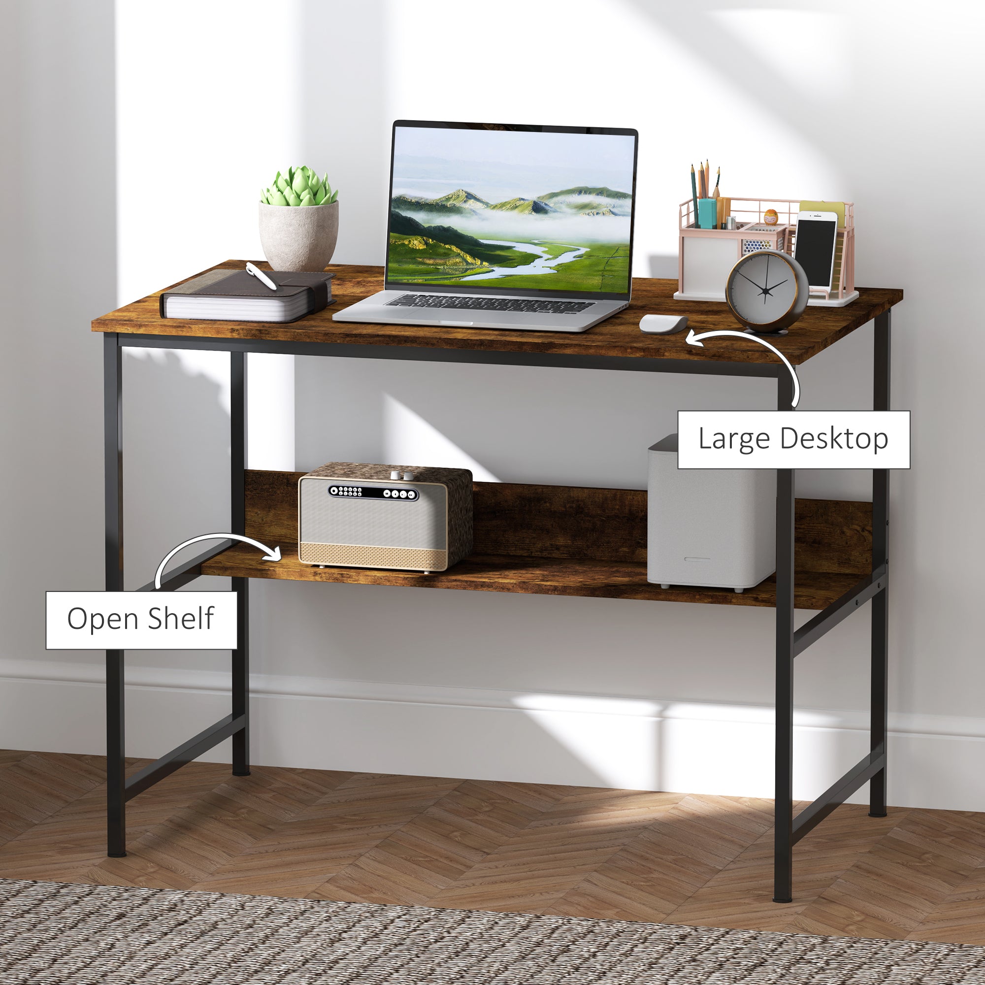 HOMCOM 2-Tier Computer Desk, 100 x 60 cm, Rustic Brown