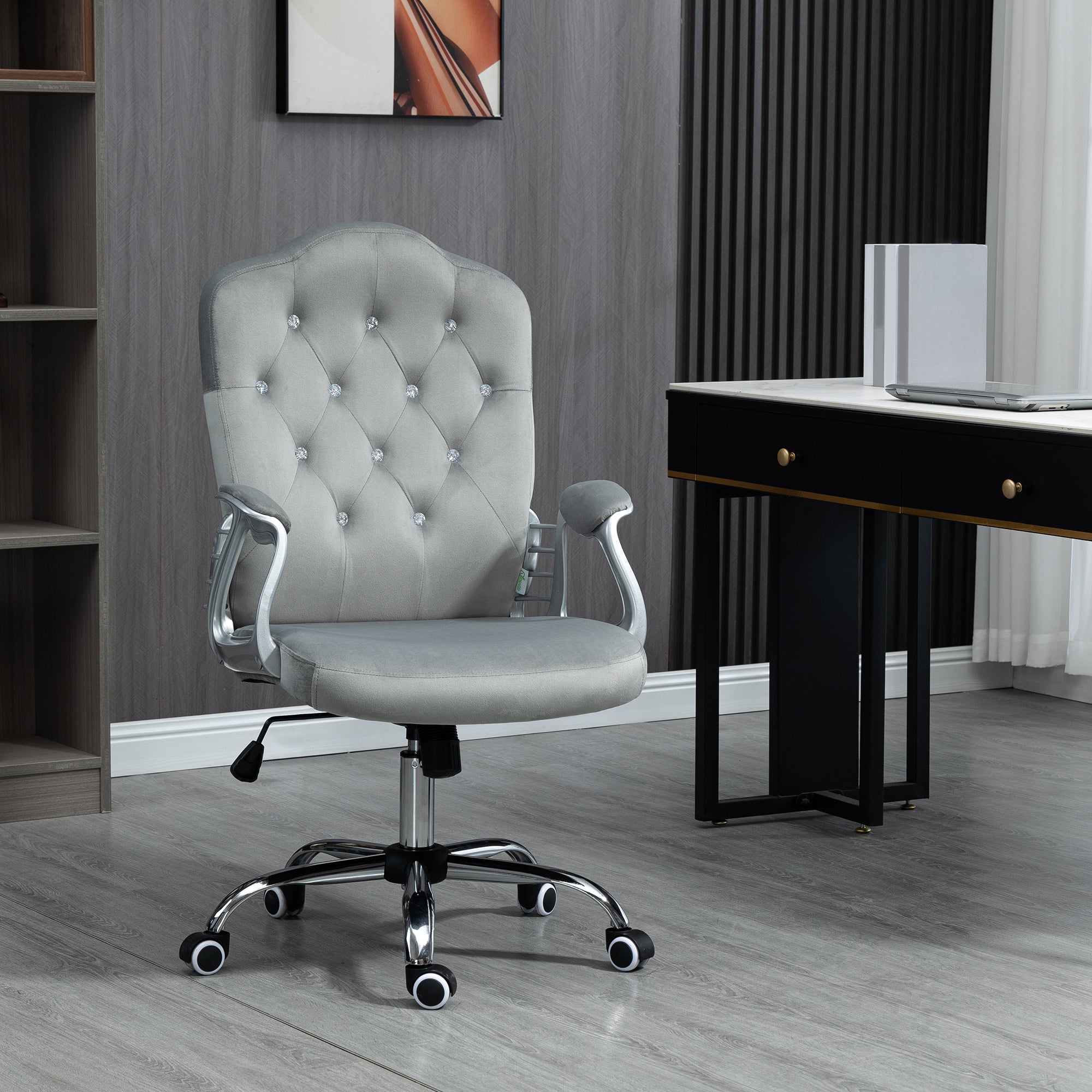 Vinsetto Velvet-Feel Work Chair, with Diamante Back - Grey