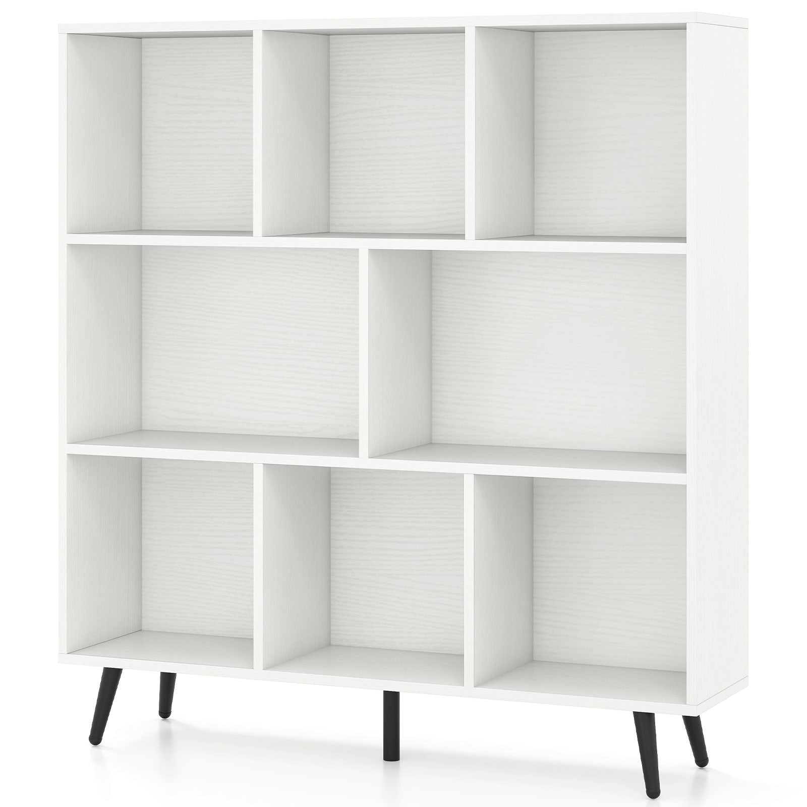 8-Cube Mid Century Modern Bookcase with 5 Tapered Metal Legs-White
