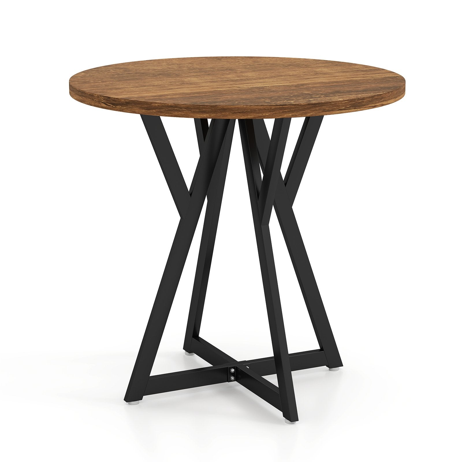 80cm Round Dining Table with Metal Pedestal Base and Adjustable Foot Pads-Rustic Brown