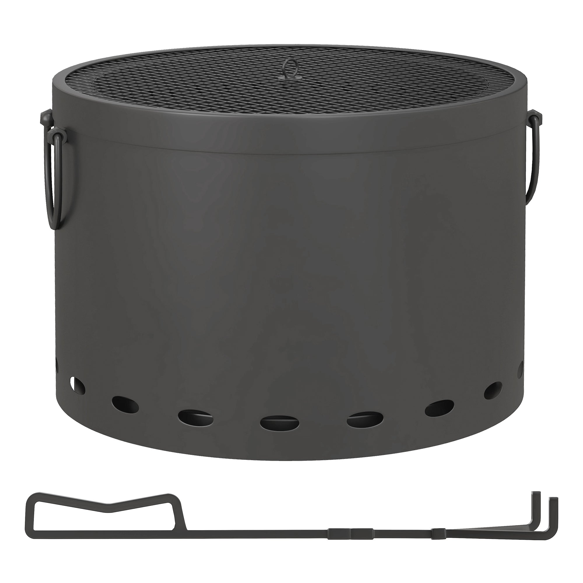 Outsunny Smokeless Fire Pit, 38cm Portable Wood Burning Firepit with Spark Screen and Poker, Low Smoke Camping Bonfire Stove for Garden Patio Picnic, Dark Grey