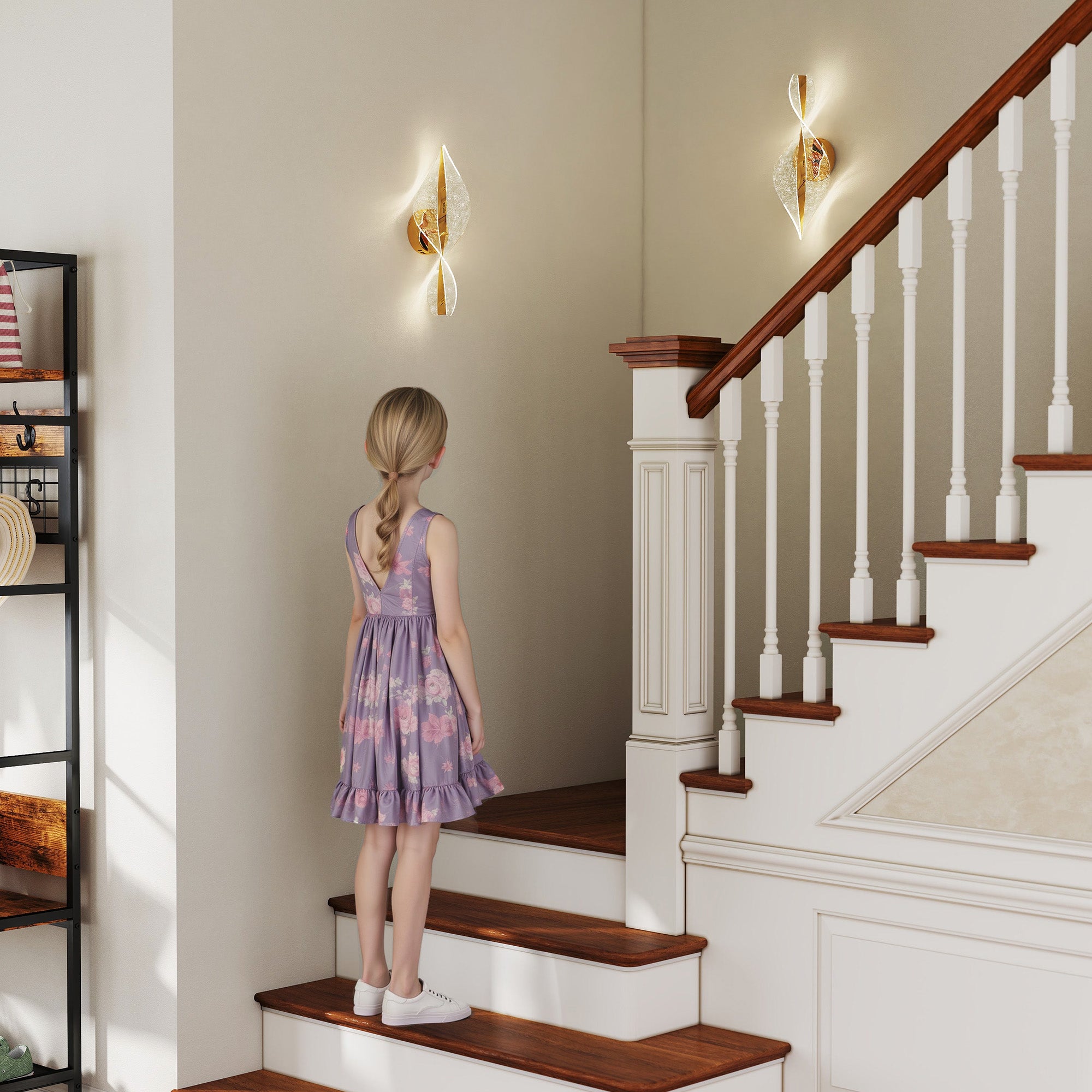 HOMCOM Led Wall Lamp 2 Pack, 13W Modern Indoor Spiral Wall Light, Colour Temperature Adjustable 3000K/4000K/6500K, for Bedroom, Living Room, Hallway, Stairs, Gold Tone