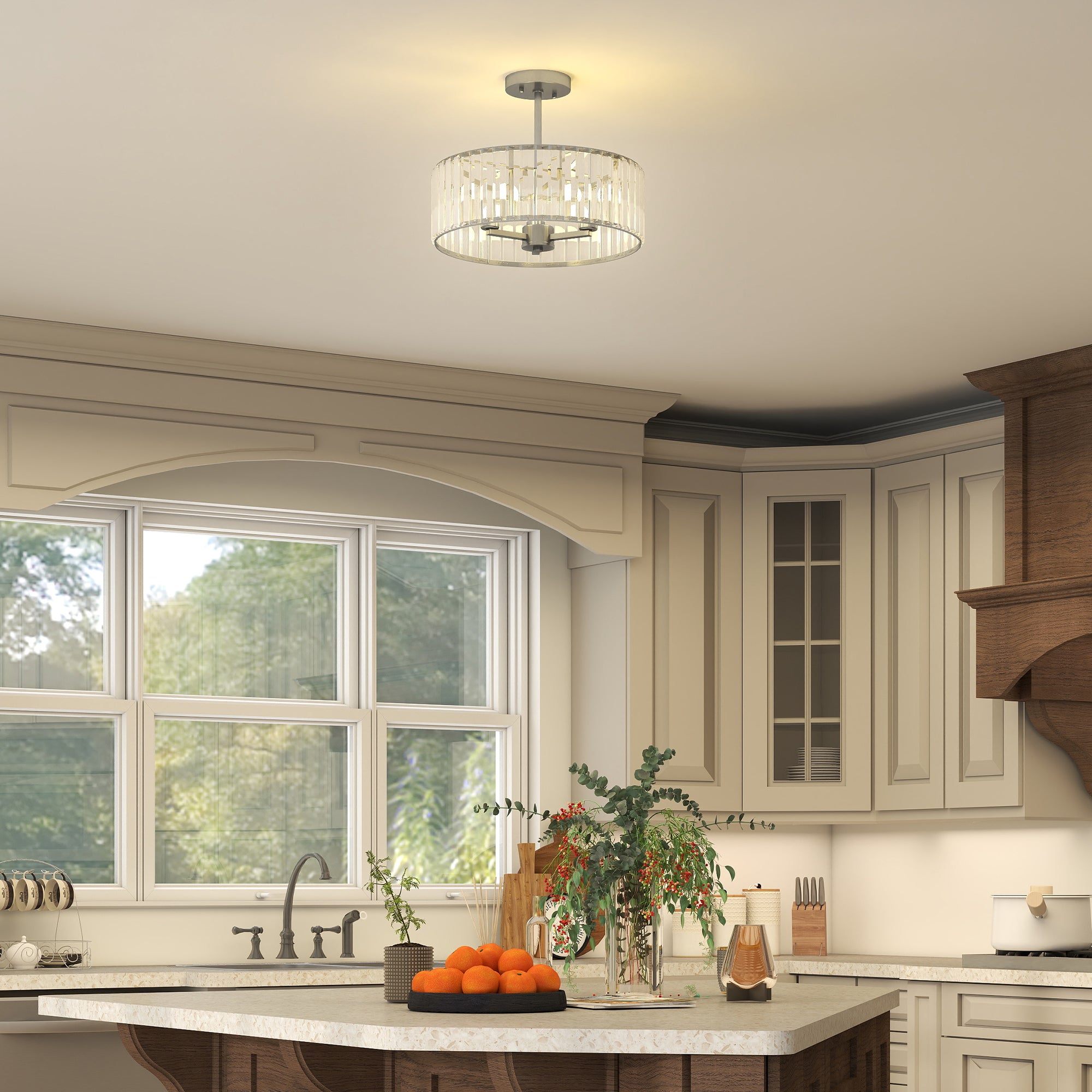 HOMCOM Crystal Ceiling Light Fixture, Semi Flush Mount Modern Crystal Chandelier Ceiling Light for Living Room, Bedroom, Hallway, Dining Room, E14 Base 3-Lights, Silver Tone