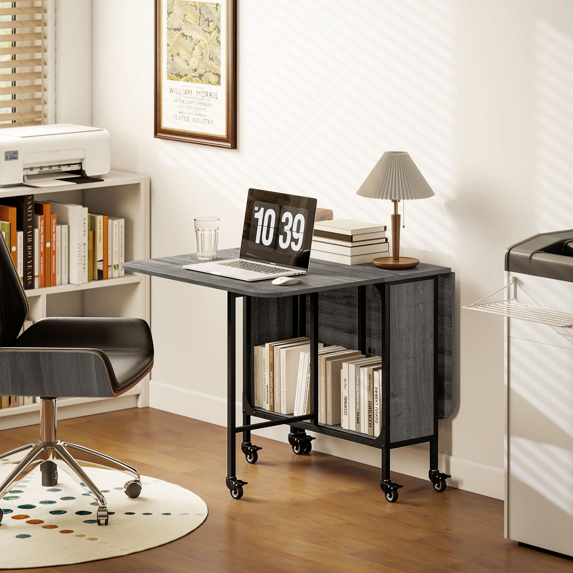 HOMCOM Six-Person Drop Leaf Dining Table - Grey/Black