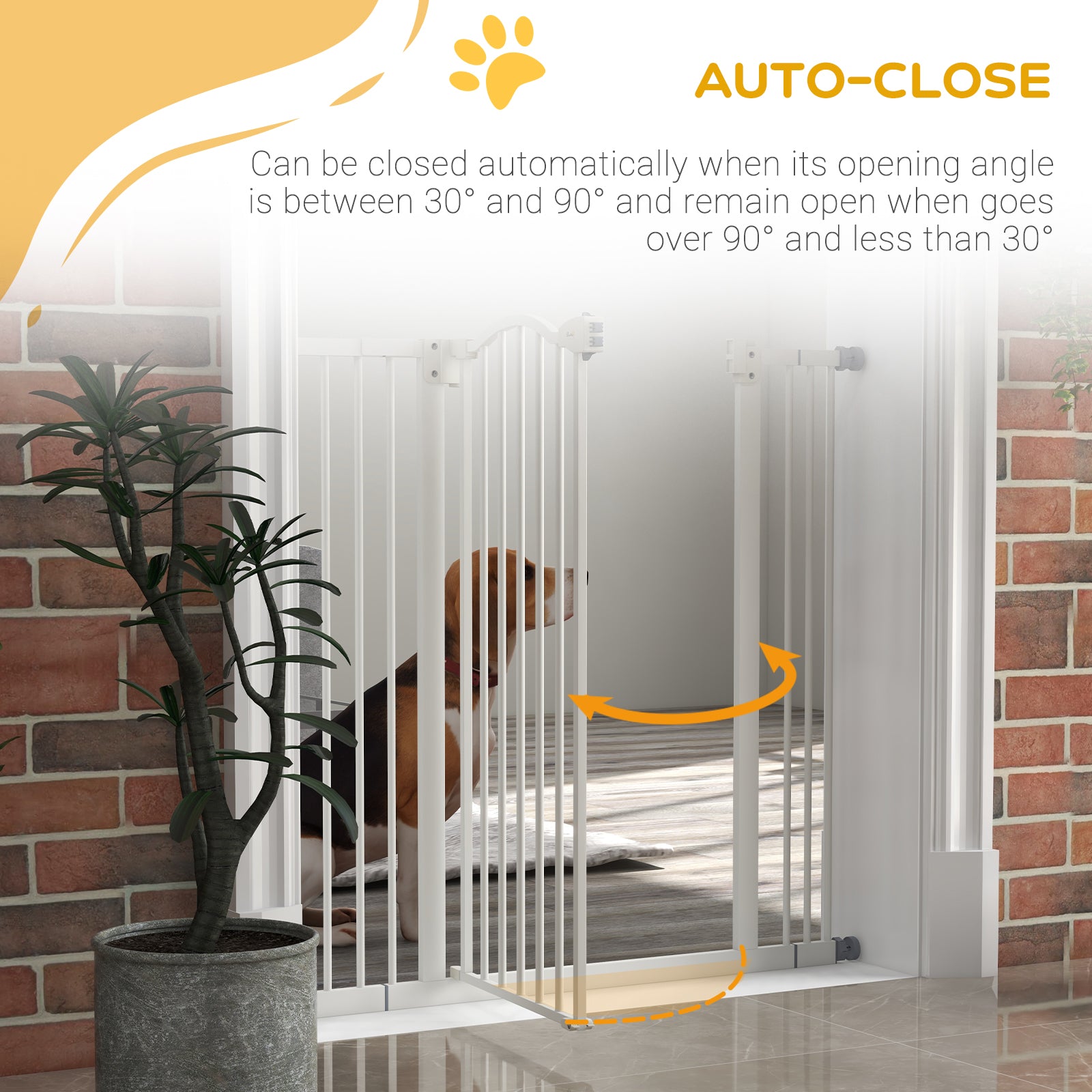 PawHut Pressure Fit Dog Stair Gate No Drilling Safety Gate Auto Close for Doorways, Hallways, 74-100cm Adjustable, 94cm Tall, White